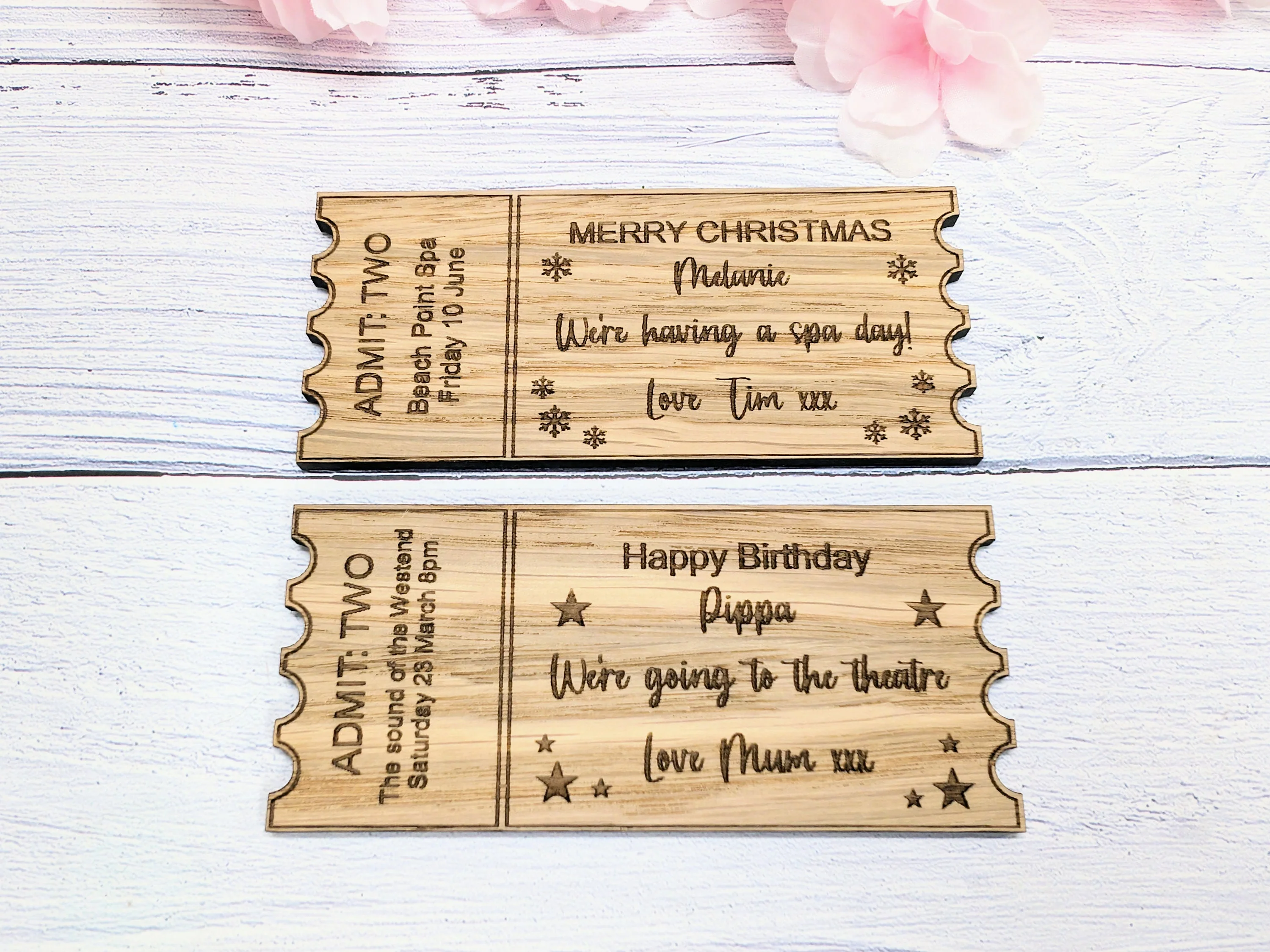 Personalised Magic Ticket - Custom Gift Experience Ticket in Oak Veneer - Perfect for Birthdays, Christmas,  Anniversaries, Special Occasion - Image 3