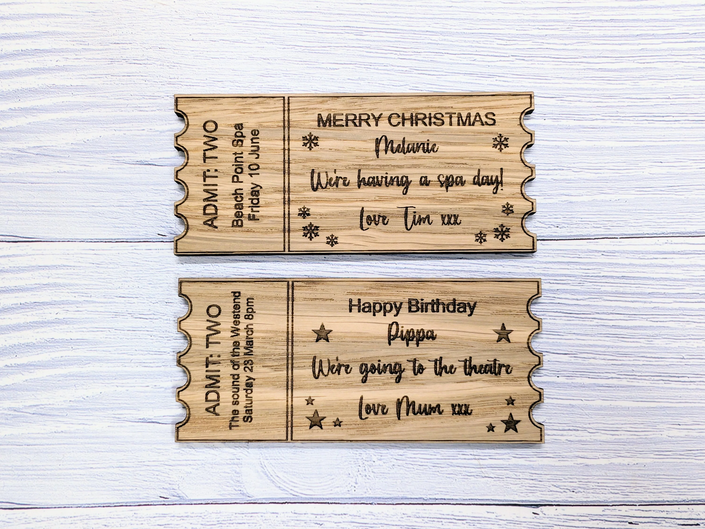 Personalised Magic Ticket - Custom Gift Experience Ticket in Oak Veneer - Perfect for Birthdays, Christmas,  Anniversaries, Special Occasion - Image 6