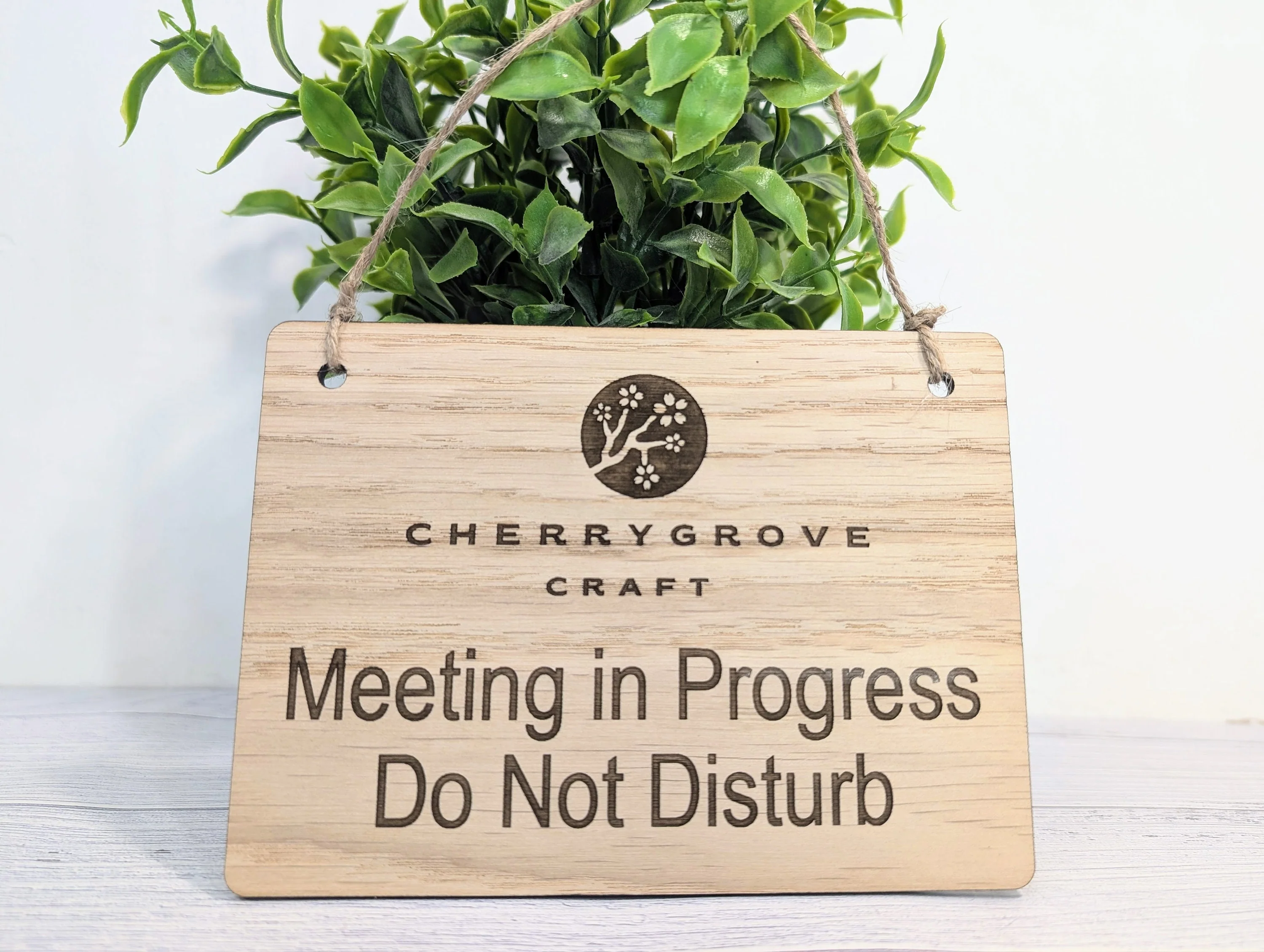 Personalised "Meeting in Progress, Do Not Disturb" Hanging Sign - 4 Sizes, Add Text or Logo, Personalised Wooden Hanging Sign, Door Sign - Image 2
