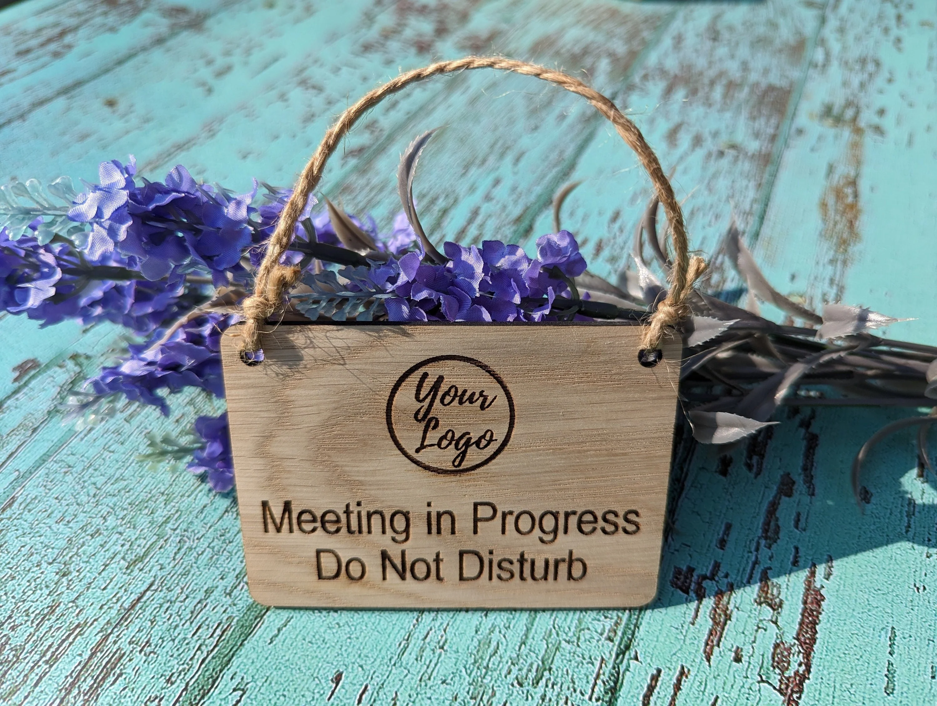 Personalised "Meeting in Progress, Do Not Disturb" Hanging Sign - 4 Sizes, Add Text or Logo, Personalised Wooden Hanging Sign, Door Sign - Image 3