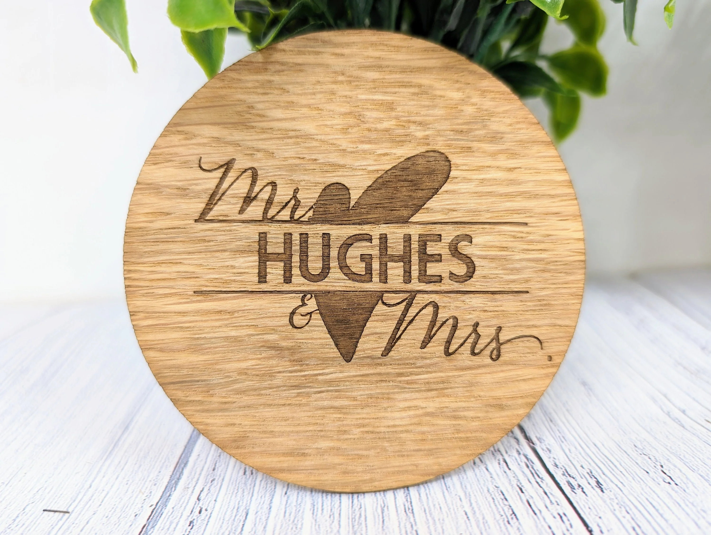 Personalised Mr & Mrs Wedding Day Wooden Coasters - Round, 100mm Diameter, with Custom Names and Date - Unique Oak Veneered Wedding Favours - Image 4