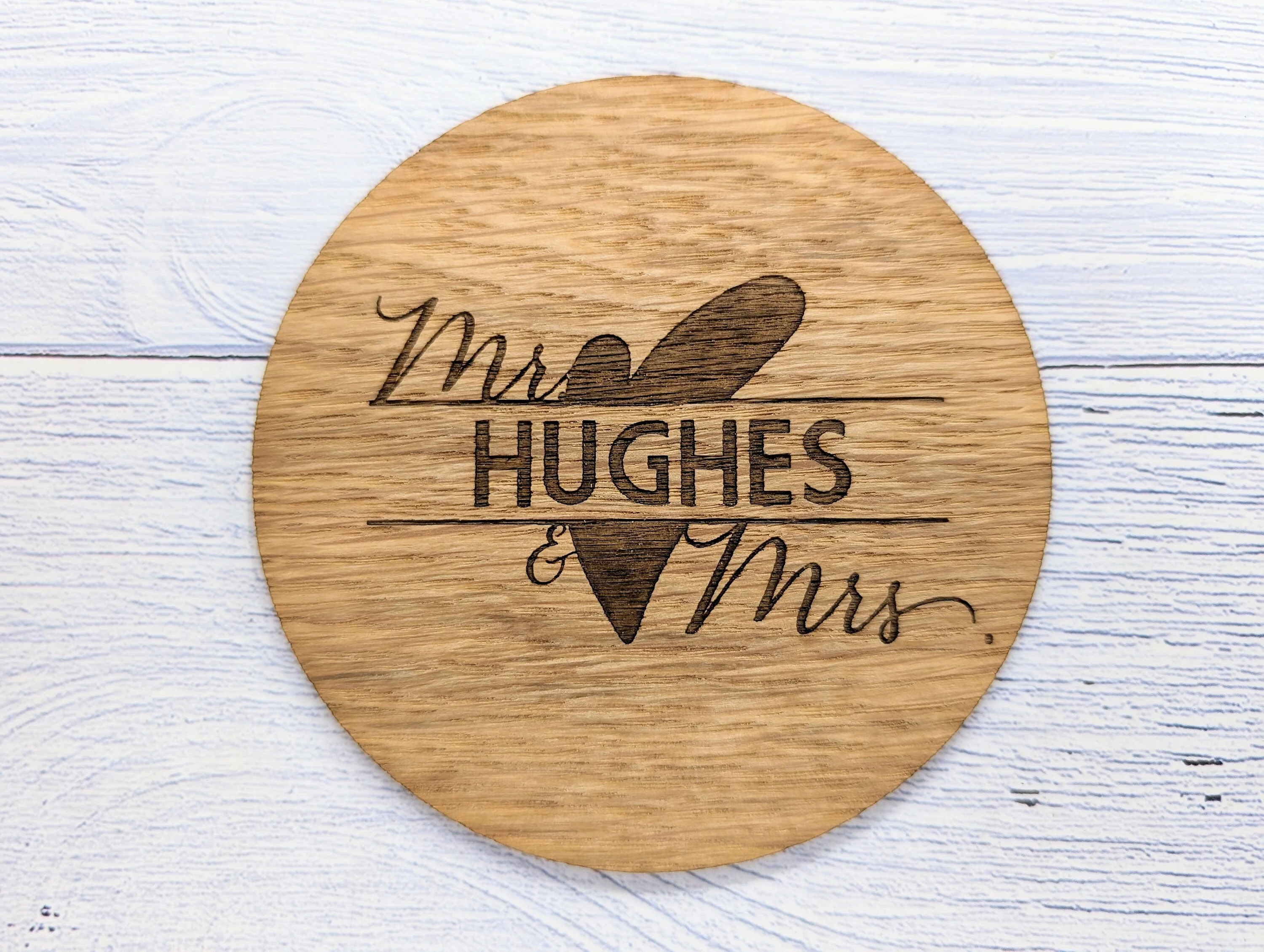 Personalised Mr & Mrs Wedding Day Wooden Coasters - Round, 100mm Diameter, with Custom Names and Date - Unique Oak Veneered Wedding Favours - Image 5