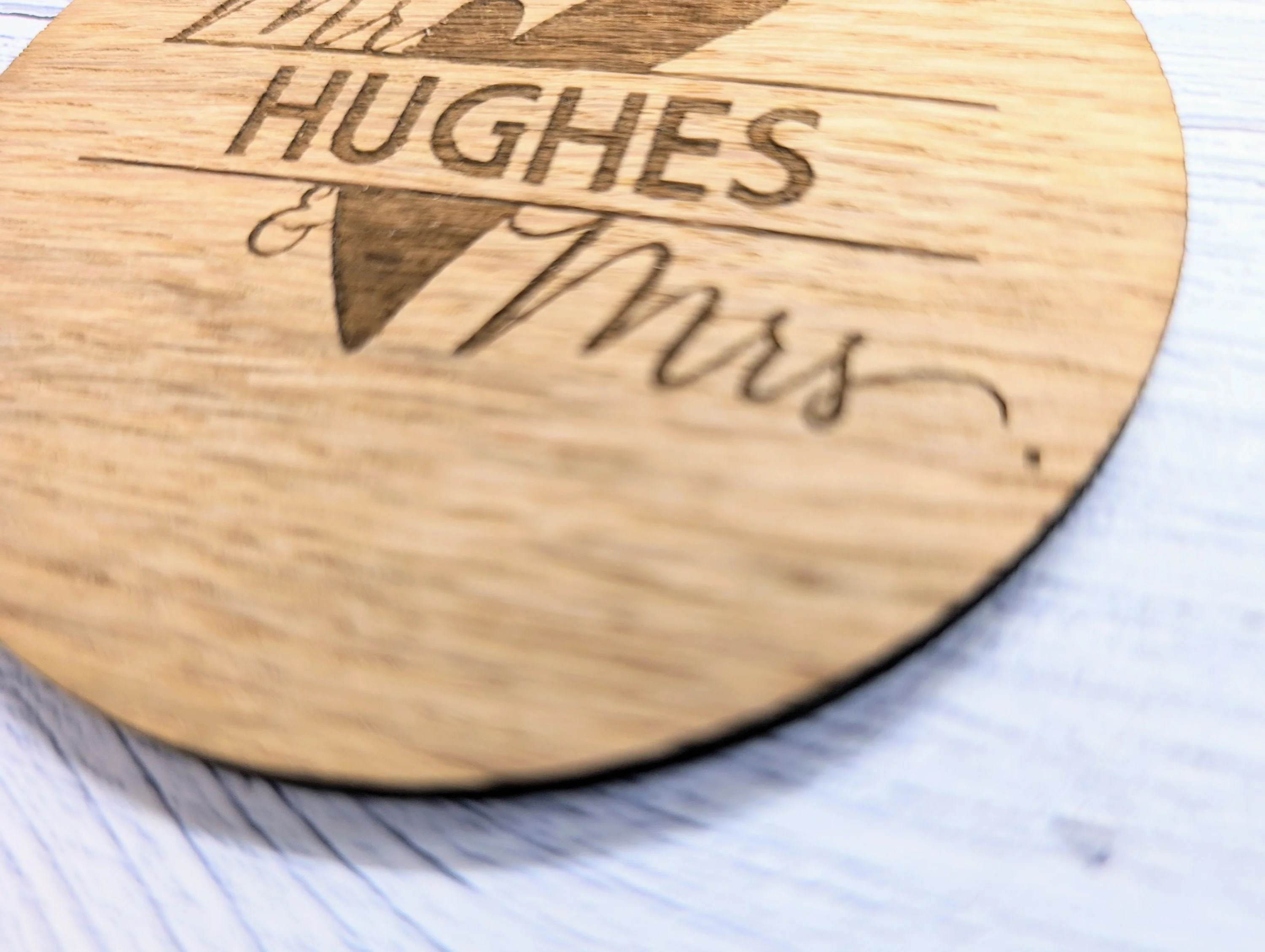 Personalised Mr & Mrs Wedding Day Wooden Coasters - Round, 100mm Diameter, with Custom Names and Date - Unique Oak Veneered Wedding Favours - Image 7