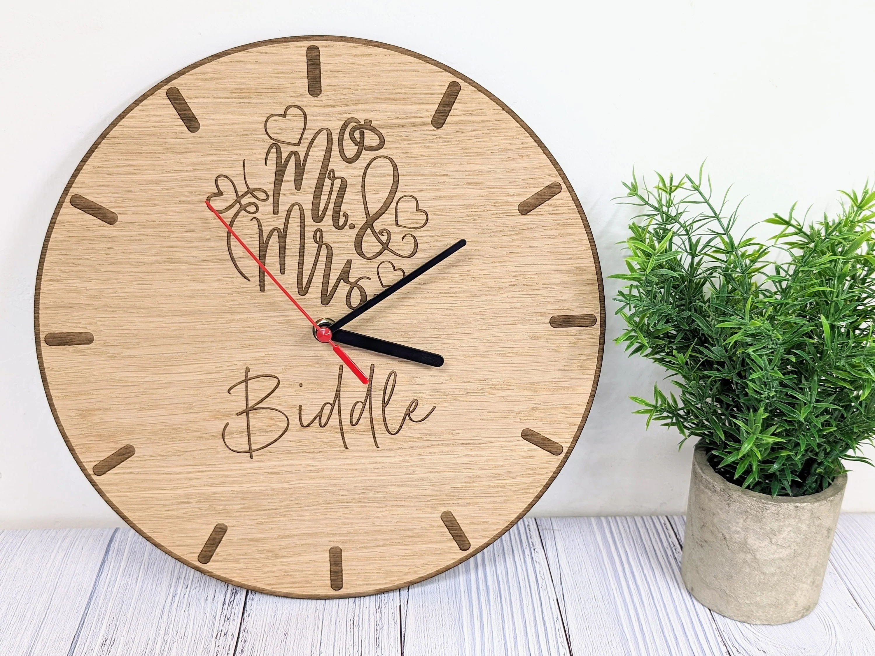Personalised 'Mr & Mrs' Wooden Clock - 30cm Eco Gift Idea - Image 3