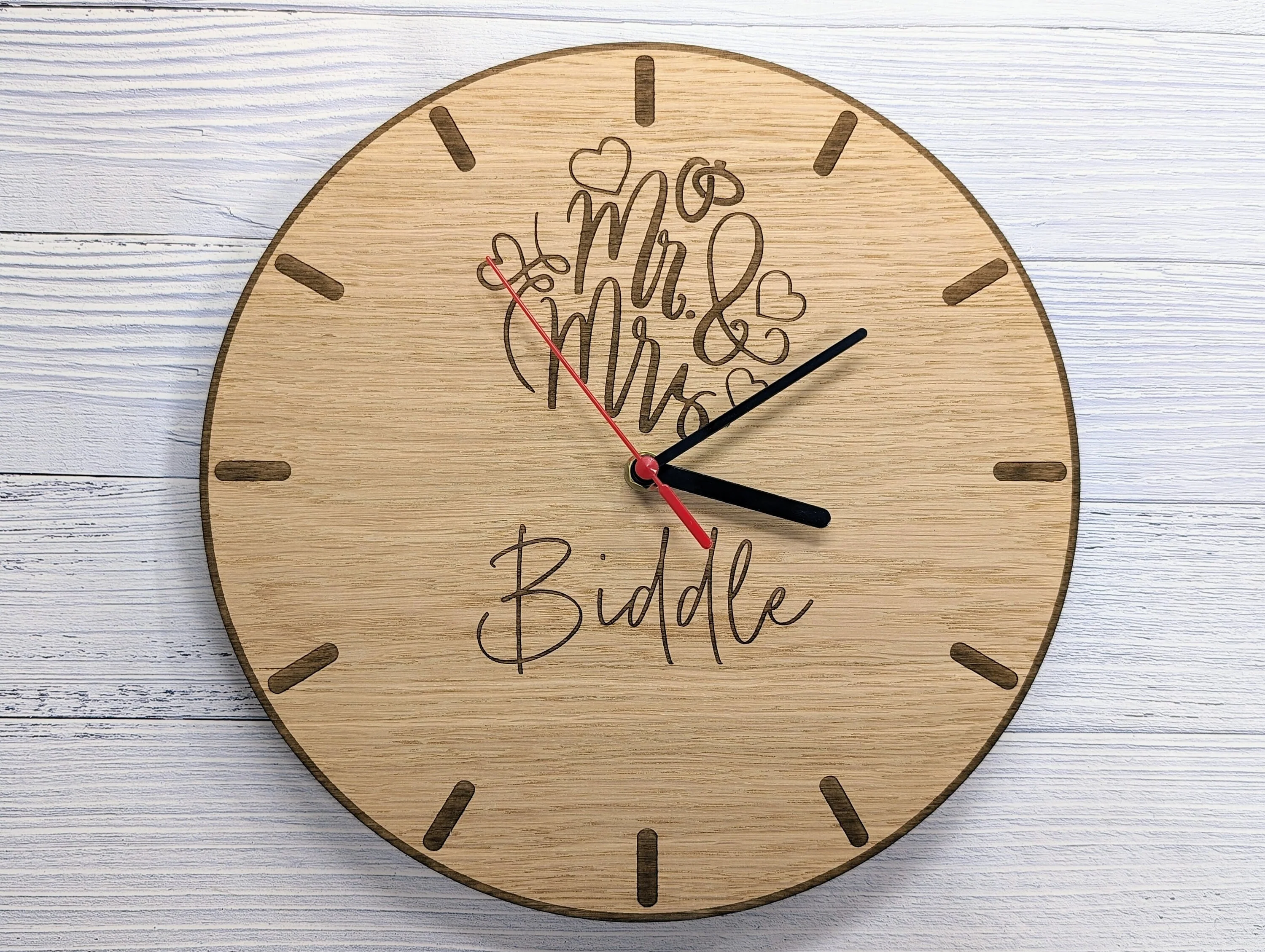 Personalised 'Mr & Mrs' Wooden Clock - 30cm Eco Gift Idea - Image 4