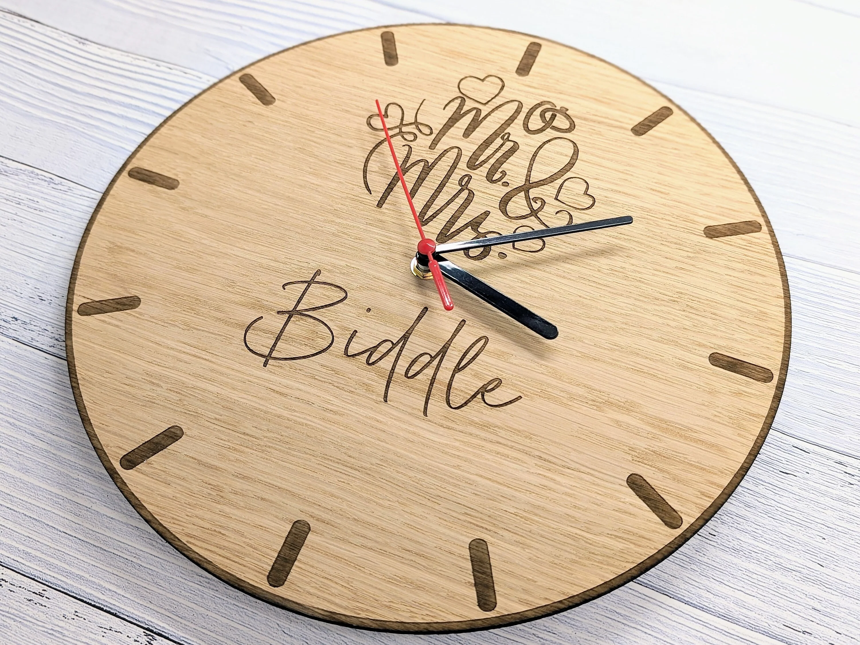 Personalised 'Mr & Mrs' Wooden Clock - 30cm Eco Gift Idea - Image 6