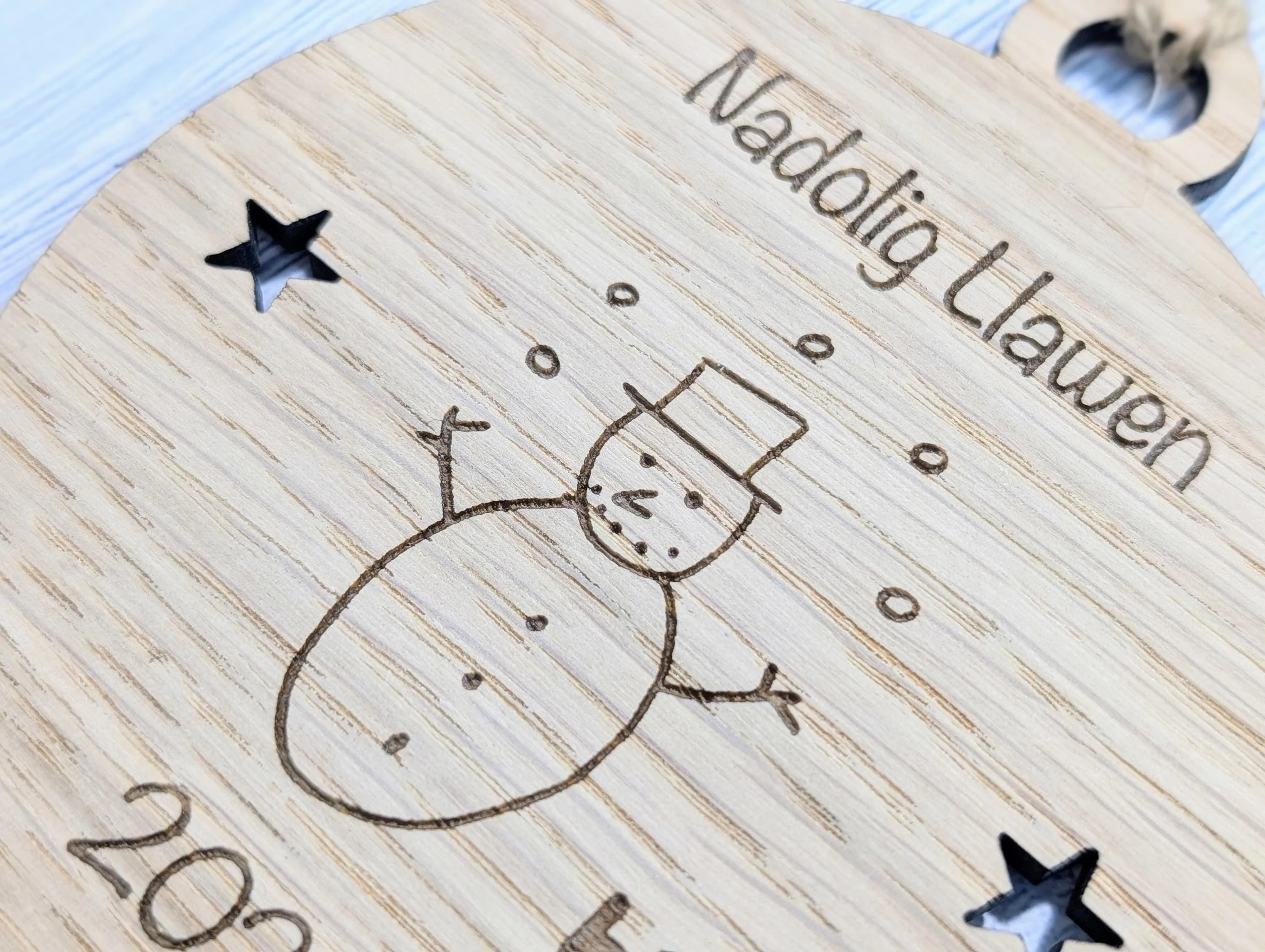 Personalised "Nadolig Llawen" Bauble - Design Your Own Bauble - Send Your Drawing, Welsh Custom Christmas Decoration in Oak Veneer - Xmas - Image 5