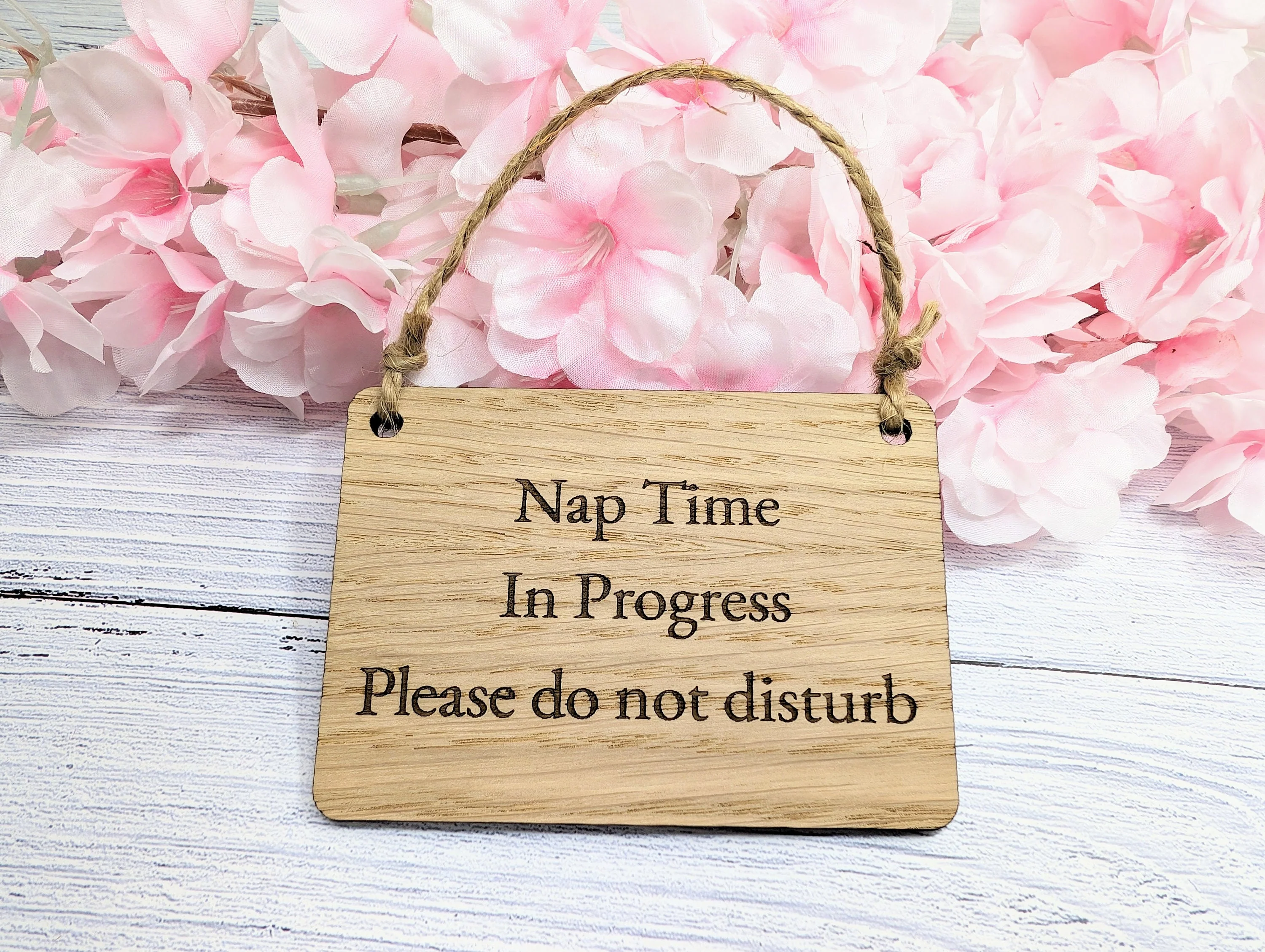 Personalised Nap Time in Progress - Oak Veneered Sign - Handcrafted Welsh Door Sign, Eco-Friendly "Do Not Disturb - Image 2