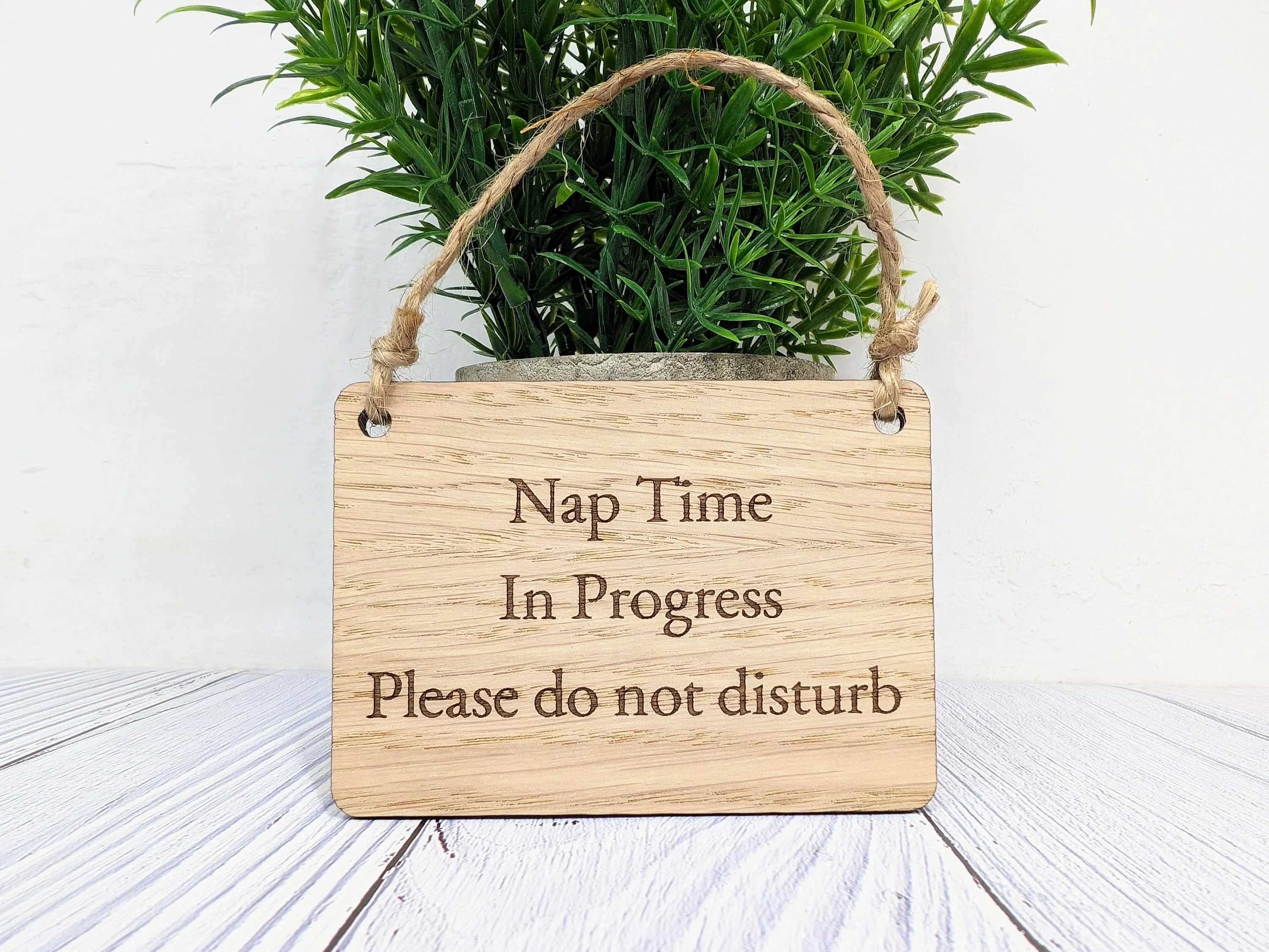 Personalised Nap Time in Progress - Oak Veneered Sign - Handcrafted Welsh Door Sign, Eco-Friendly "Do Not Disturb - Image 3