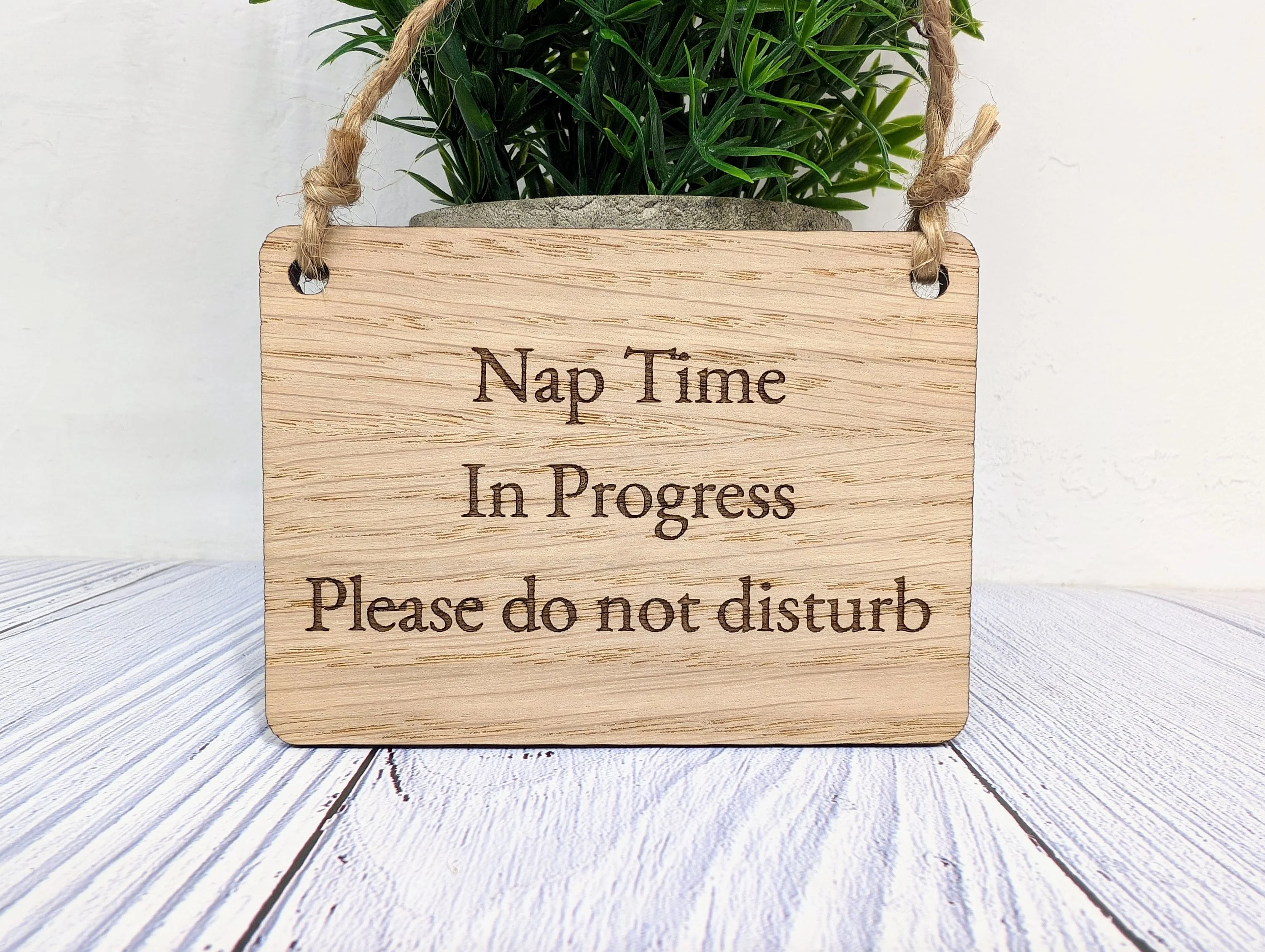 Personalised Nap Time in Progress - Oak Veneered Sign - Handcrafted Welsh Door Sign, Eco-Friendly "Do Not Disturb - Image 4