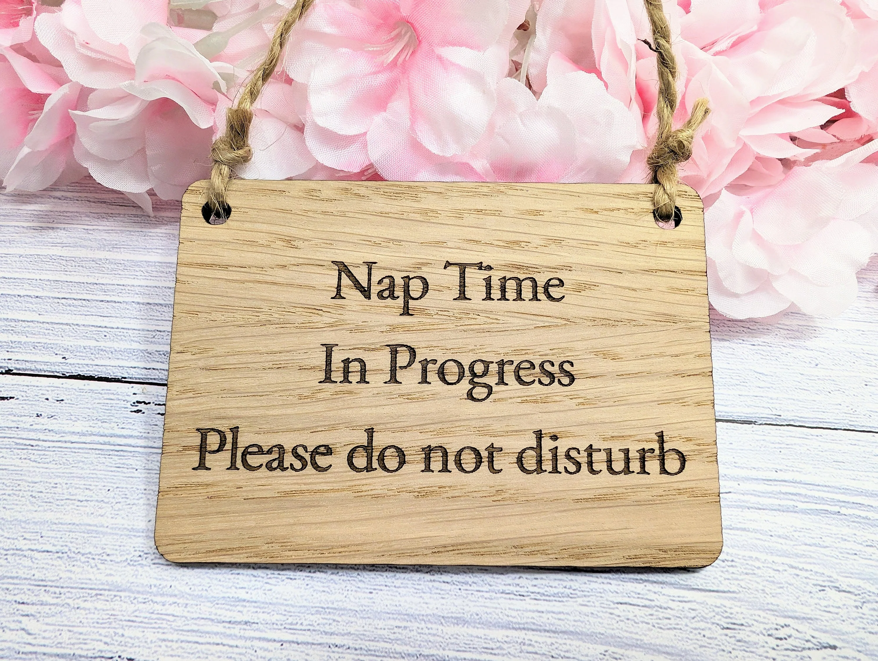 Personalised Nap Time in Progress - Oak Veneered Sign - Handcrafted Welsh Door Sign, Eco-Friendly "Do Not Disturb - Image 5