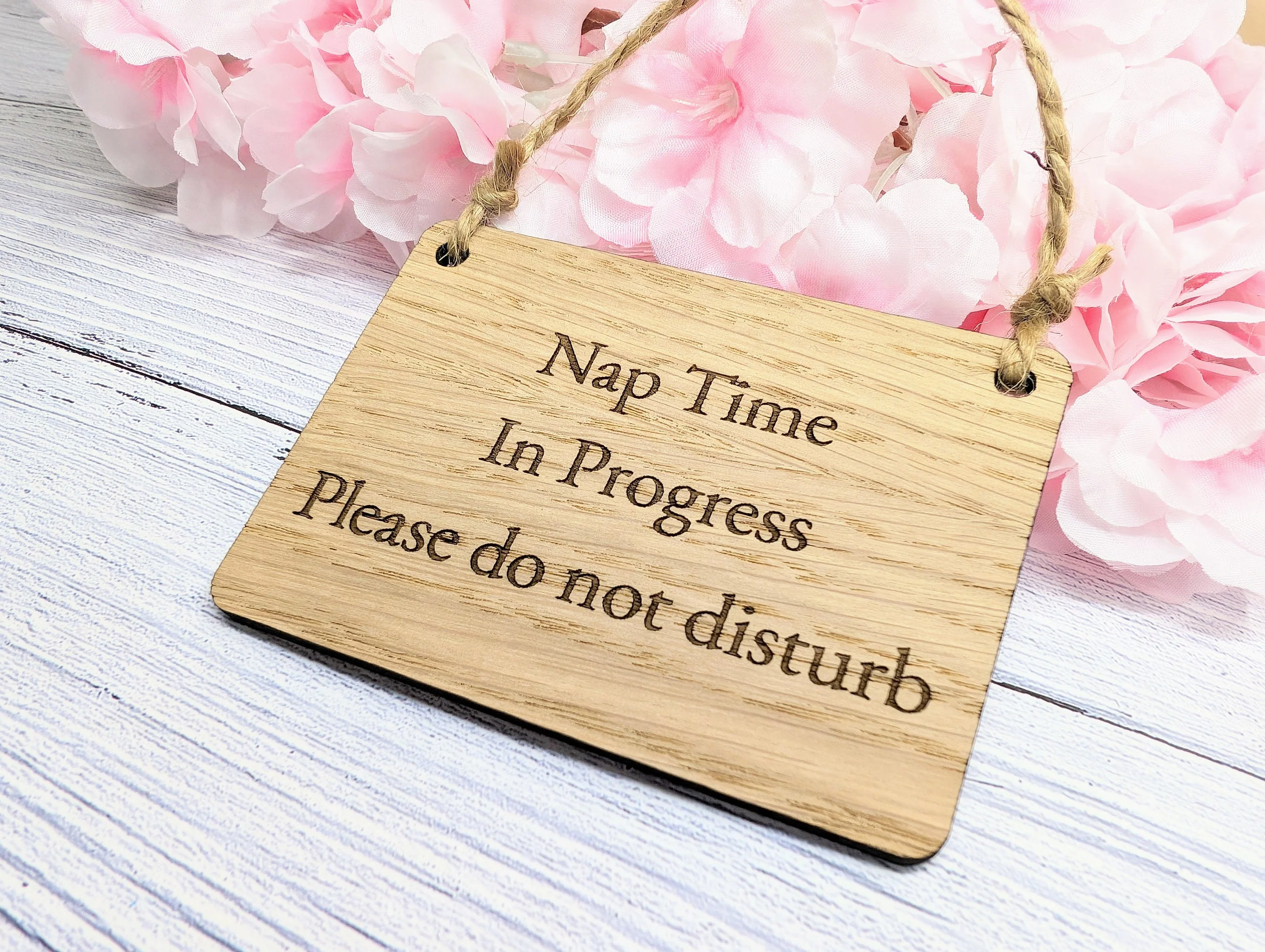 Personalised Nap Time in Progress - Oak Veneered Sign - Handcrafted Welsh Door Sign, Eco-Friendly "Do Not Disturb - Image 6