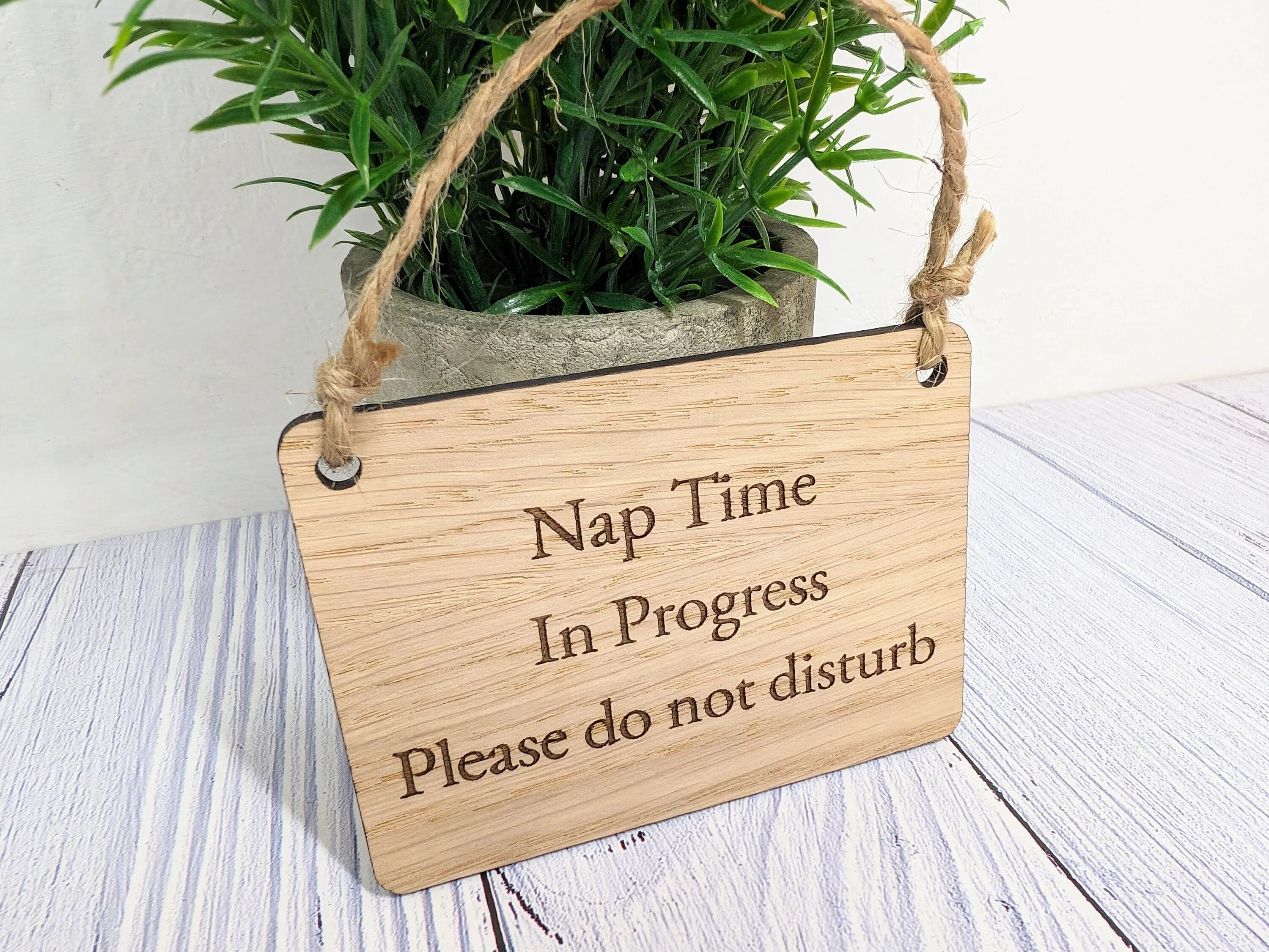 Personalised Nap Time in Progress - Oak Veneered Sign - Handcrafted Welsh Door Sign, Eco-Friendly "Do Not Disturb - Image 7