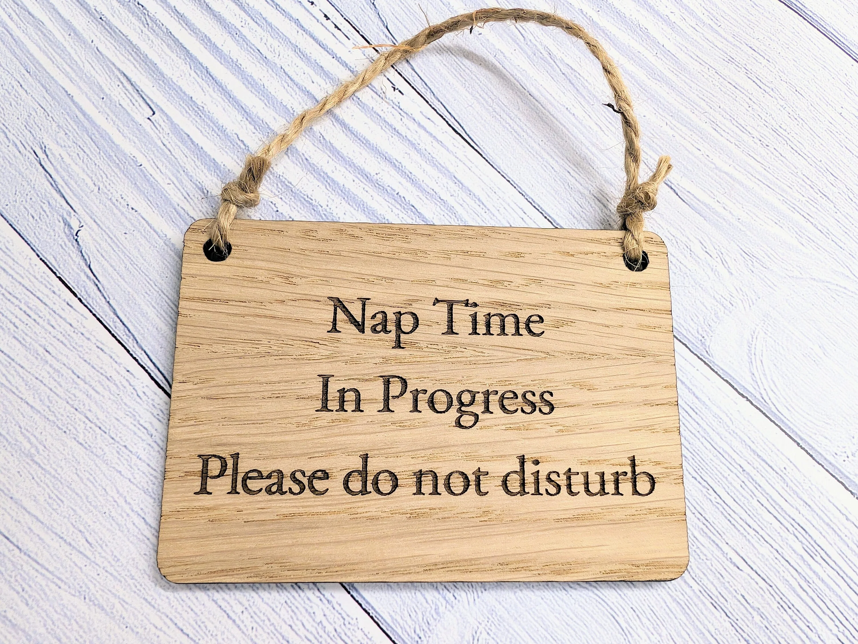 Personalised Nap Time in Progress - Oak Veneered Sign - Handcrafted Welsh Door Sign, Eco-Friendly "Do Not Disturb - Image 9