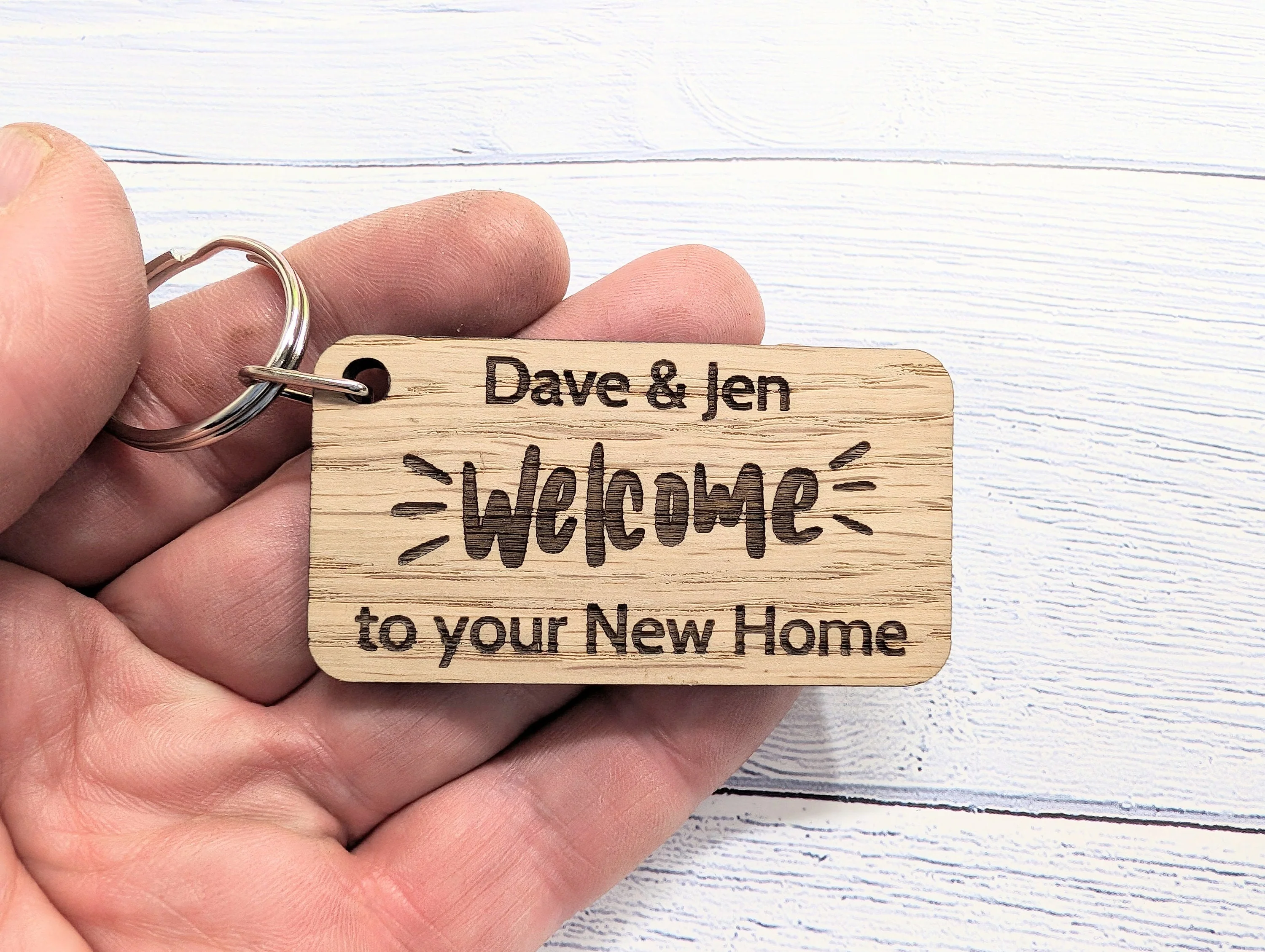 Personalised New Home Keyrings - Oak Veneer - Custom New Homeowner Keyrings, 65mm x 35mm, Perfect Housewarming Gift, First Home, Moving In - Image 8