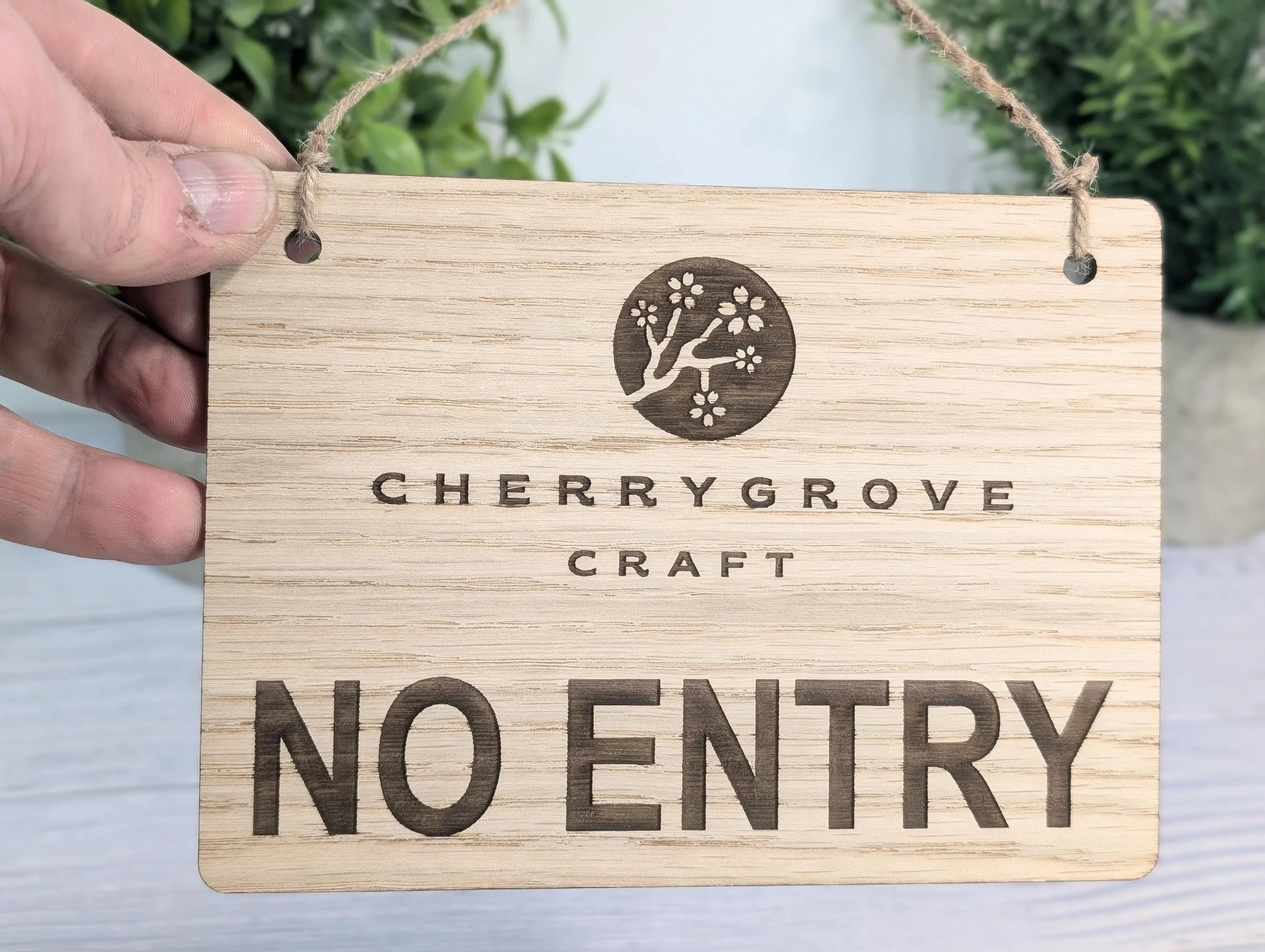 Personalised NO ENTRY Wooden Hanging Sign: Custom Text/Logo