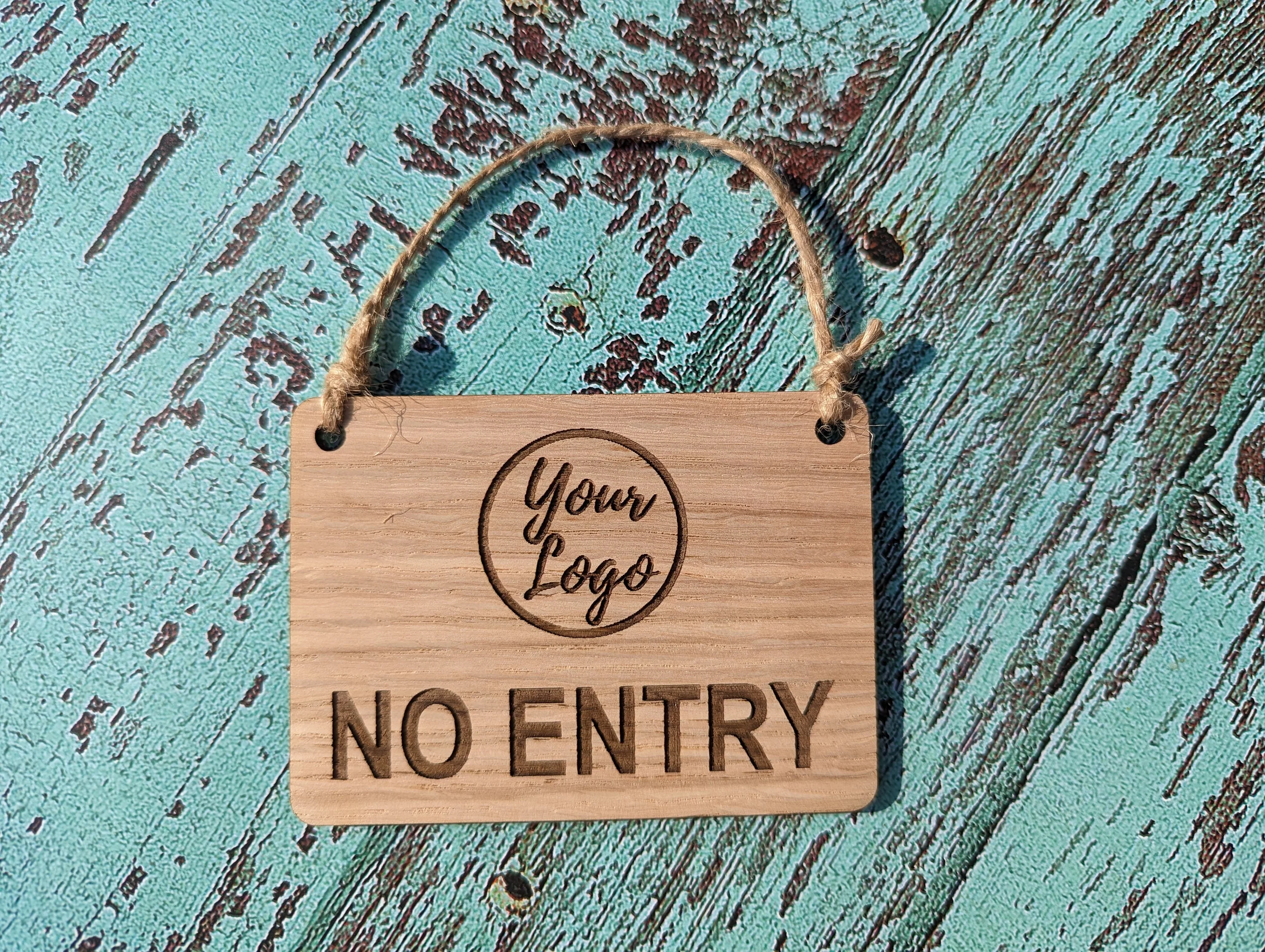 Personalised NO ENTRY Wooden Hanging Sign: Custom Text/Logo - Image 2