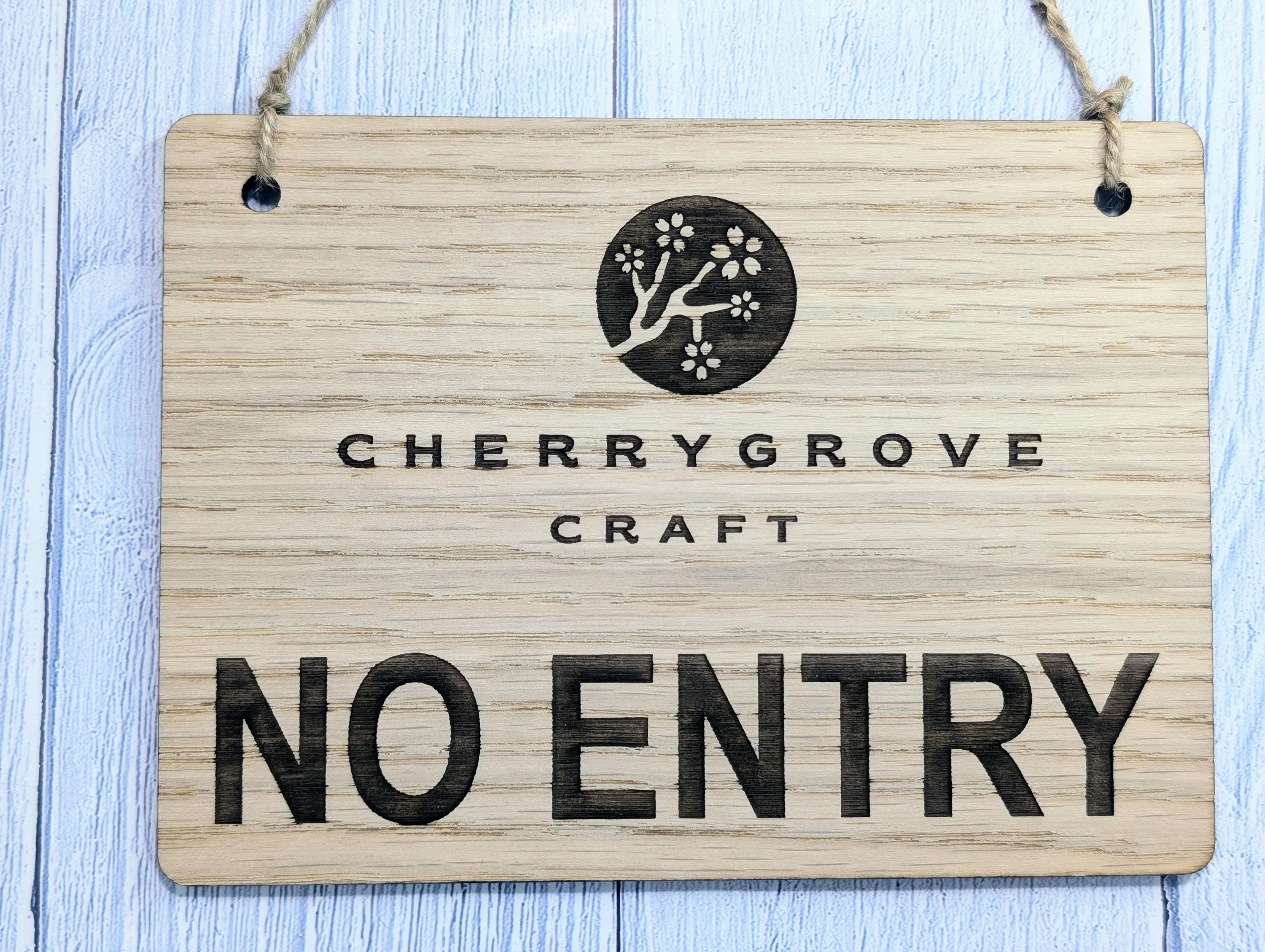 Personalised NO ENTRY Wooden Hanging Sign: Custom Text/Logo - Image 4