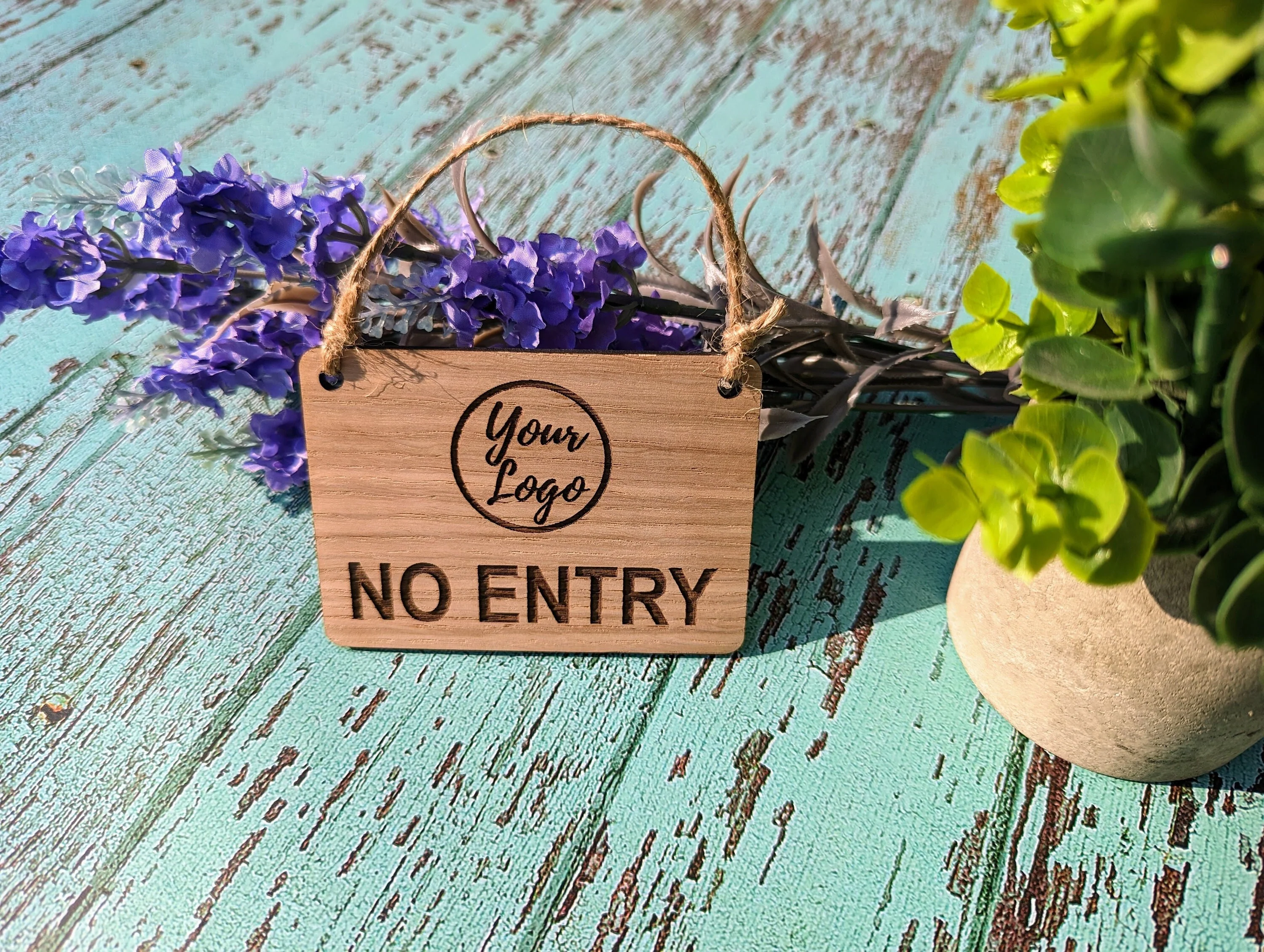 Personalised NO ENTRY Wooden Hanging Sign: Custom Text/Logo - Image 5