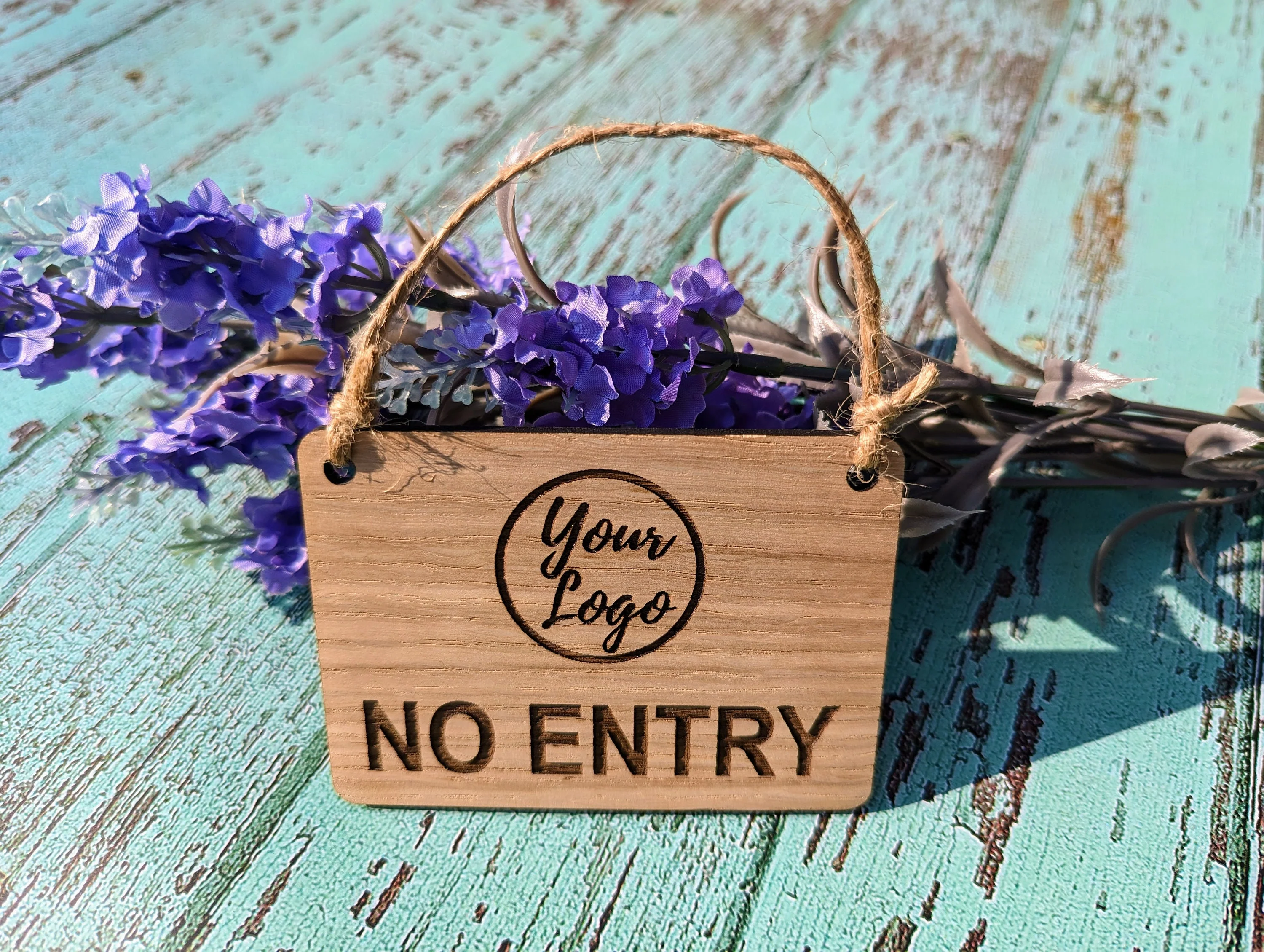 Personalised NO ENTRY Wooden Hanging Sign: Custom Text/Logo - Image 6