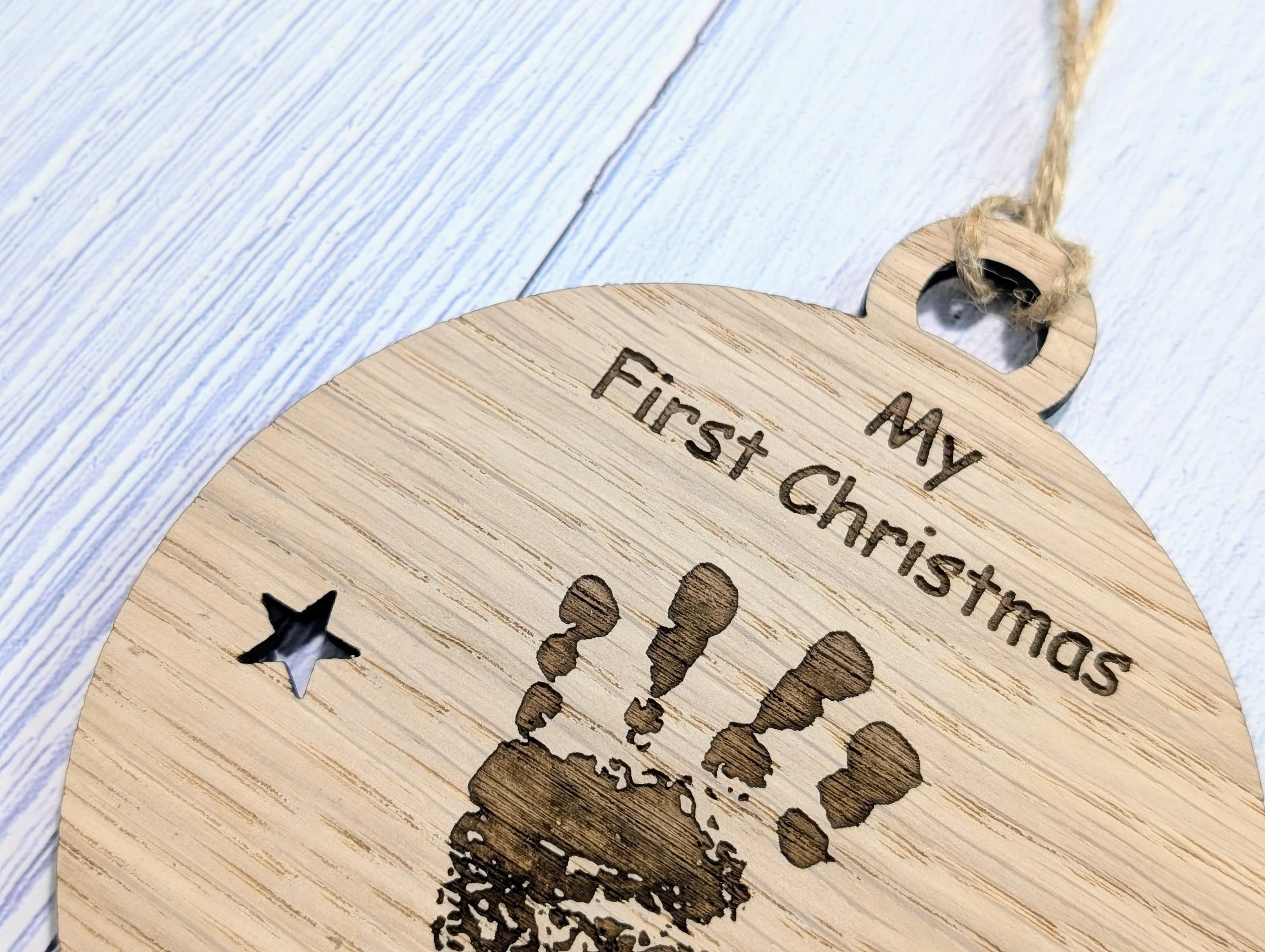 Personalised Oak Baby Handprint Bauble - Baby’s First Christmas Ornament - Custom Baby Keepsake New Parents - Oak Wood Christmas Decoration - Image 6