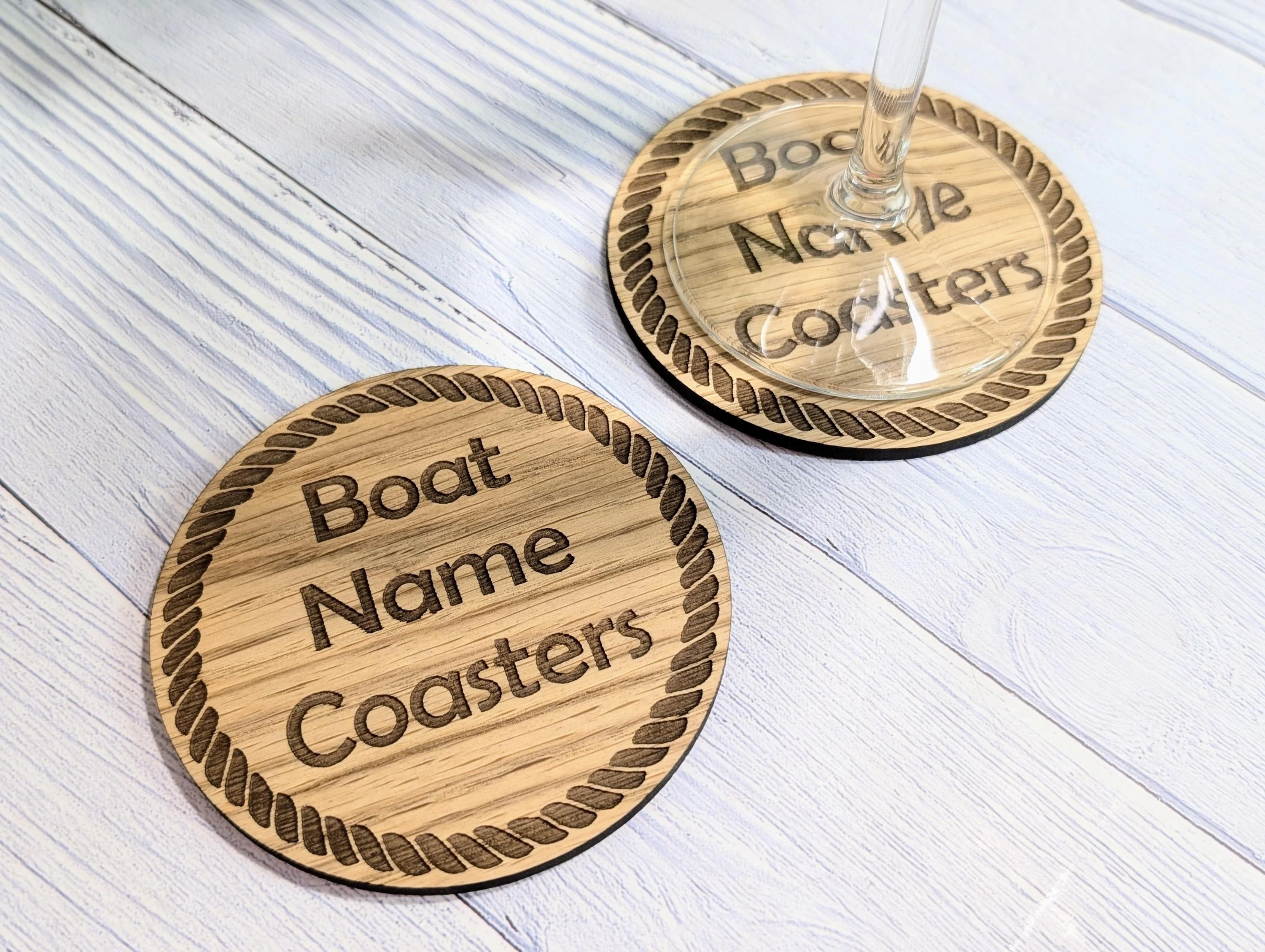 Personalised Oak Coasters with Rope Border – Custom Boat Name, Nautical Gift, Eco-Friendly Gift, Sustainable Craft, Round 100mm Diameter - Image 5