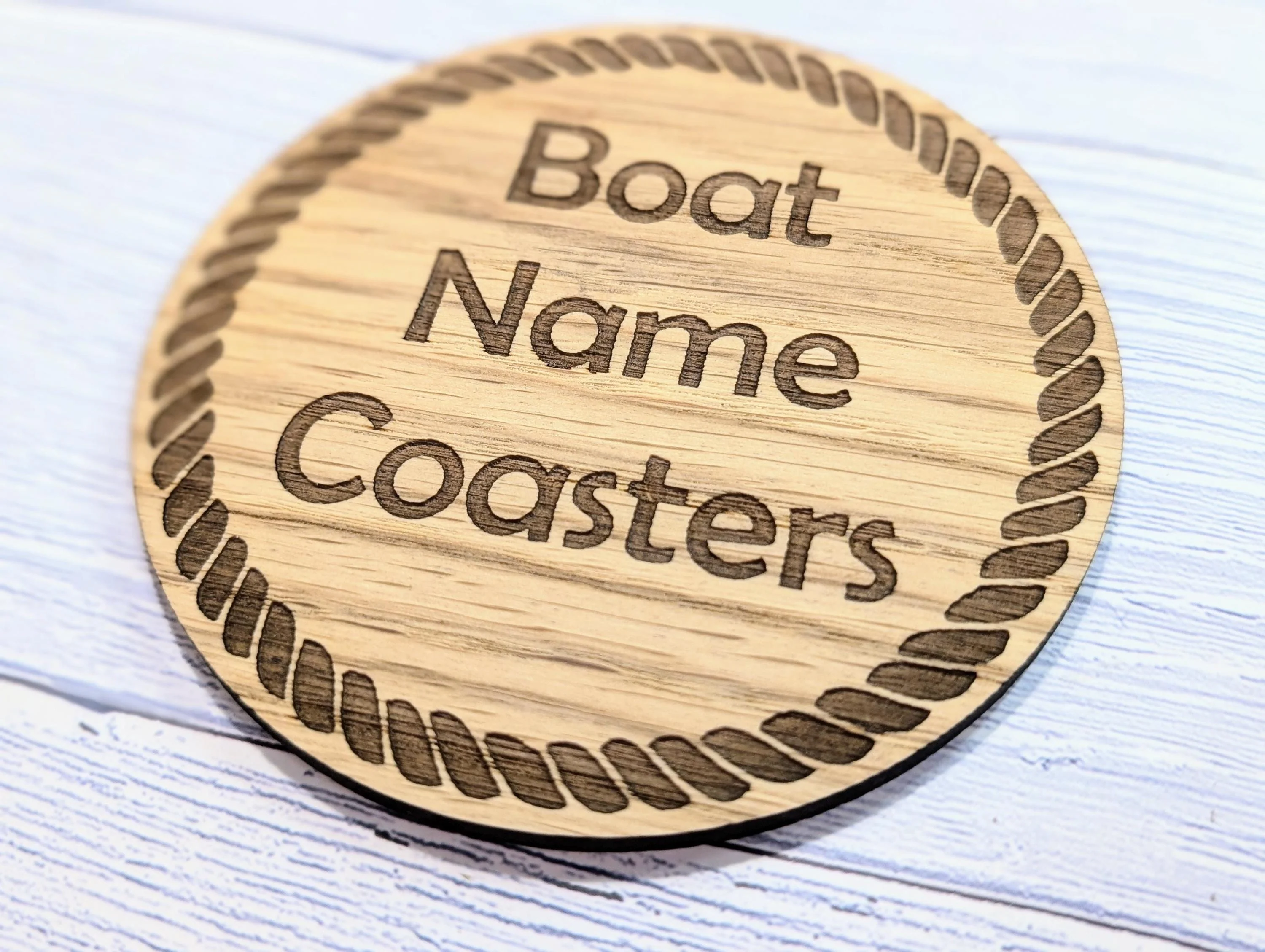 Personalised Oak Coasters with Rope Border – Custom Boat Name, Nautical Gift, Eco-Friendly Gift, Sustainable Craft, Round 100mm Diameter - Image 7