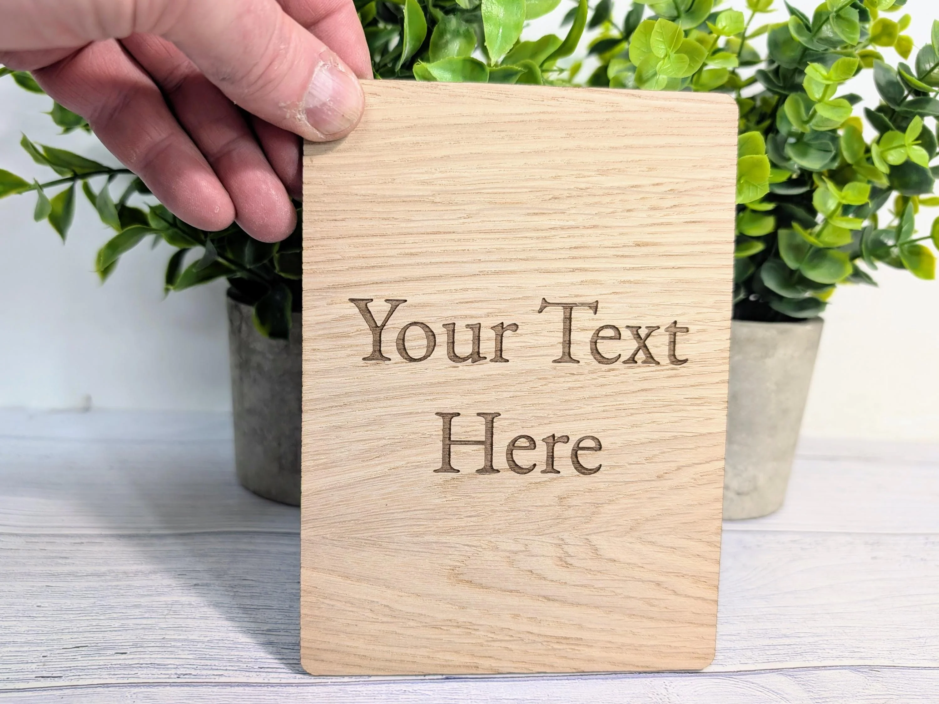 Personalised Oak Sign – Custom Text Portrait Plaque – Wooden Business or Home Sign – Freestanding or Stick-On Display
