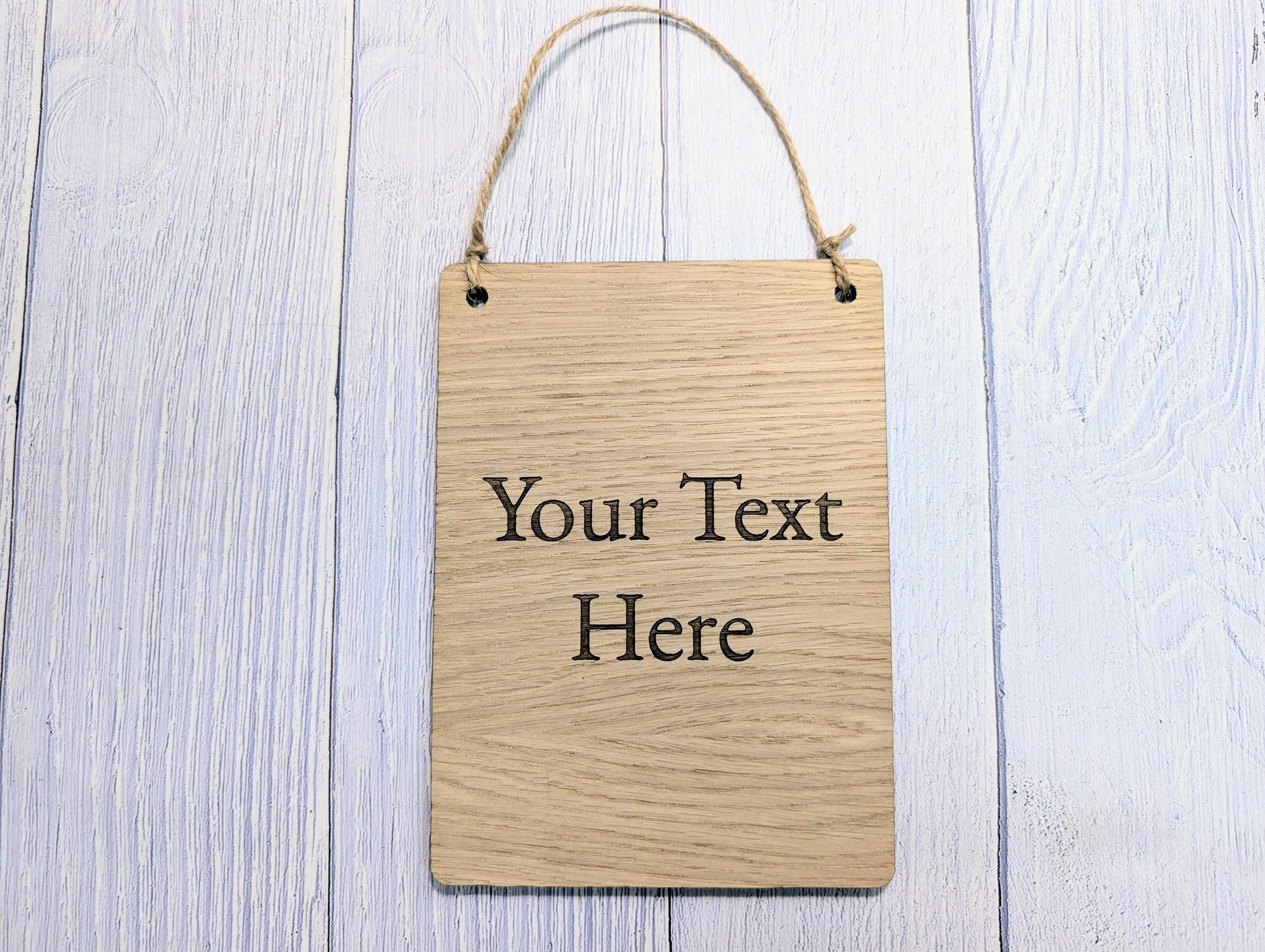 Personalised Oak Sign – Custom Text Portrait Plaque – Wooden Business or Home Sign – Natural Jute String, Hanging Door Sign, Wall Signage - Image 4