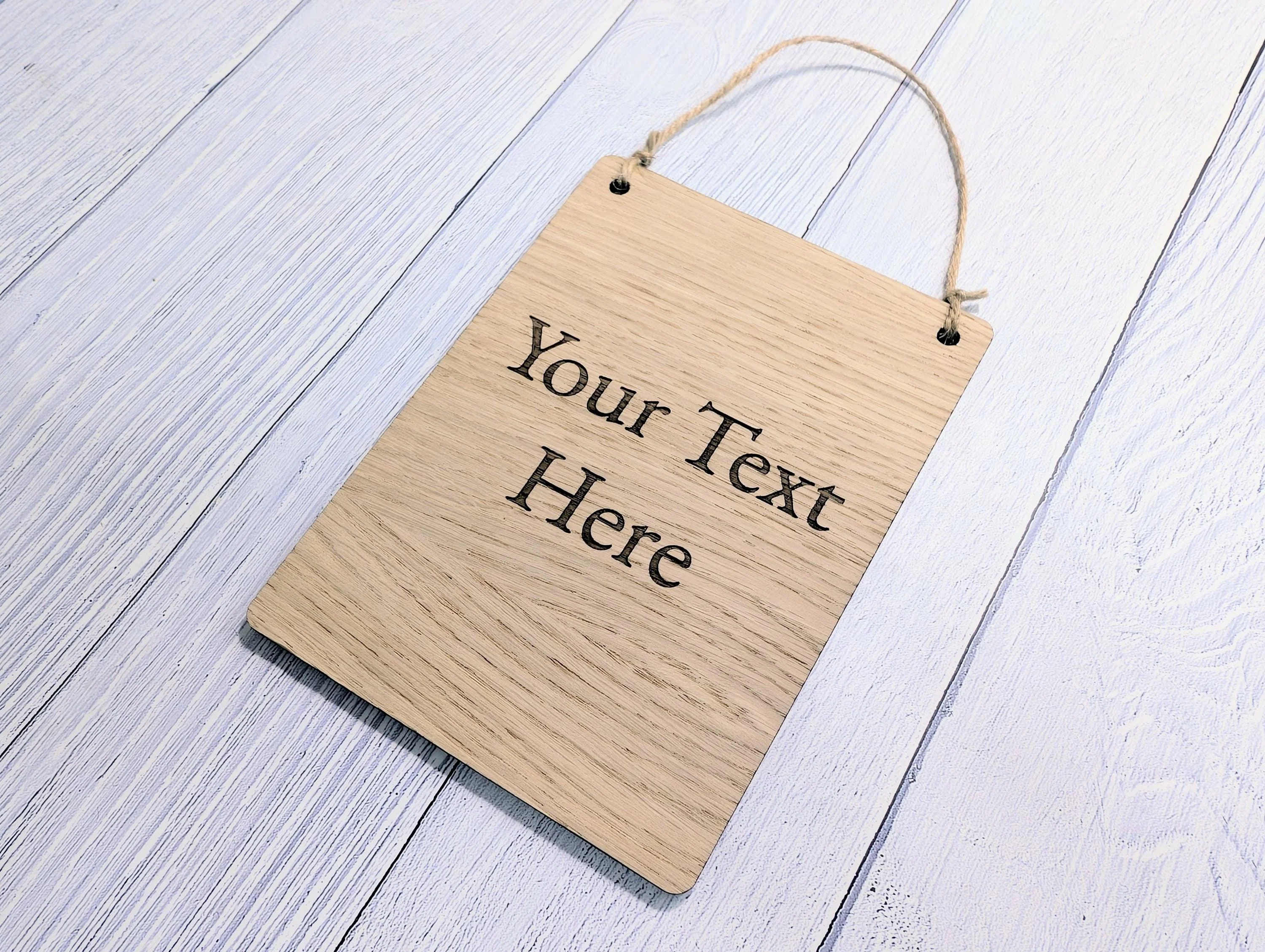 Personalised Oak Sign – Custom Text Portrait Plaque – Wooden Business or Home Sign – Natural Jute String, Hanging Door Sign, Wall Signage - Image 5