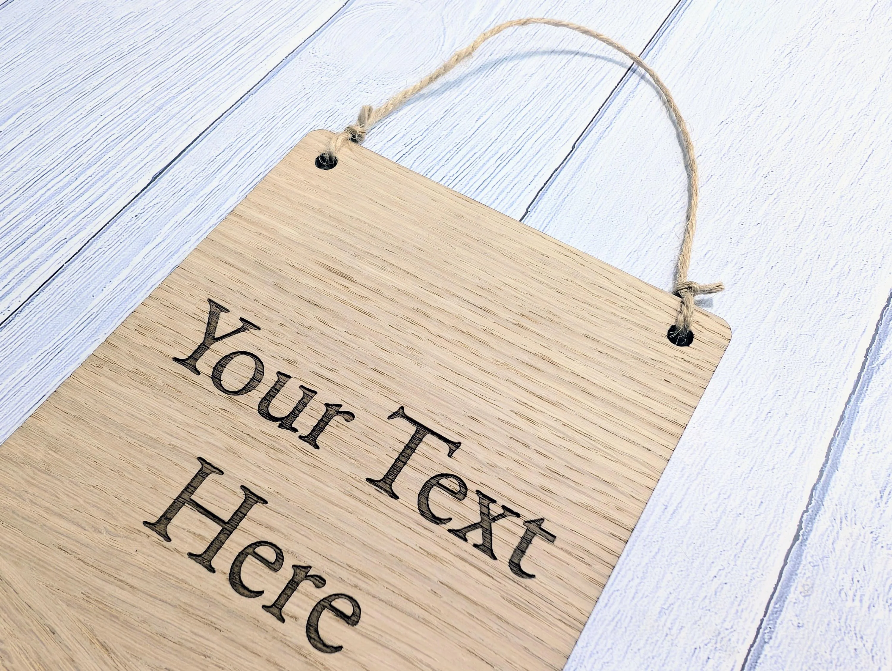 Personalised Oak Sign – Custom Text Portrait Plaque – Wooden Business or Home Sign – Natural Jute String, Hanging Door Sign, Wall Signage - Image 6