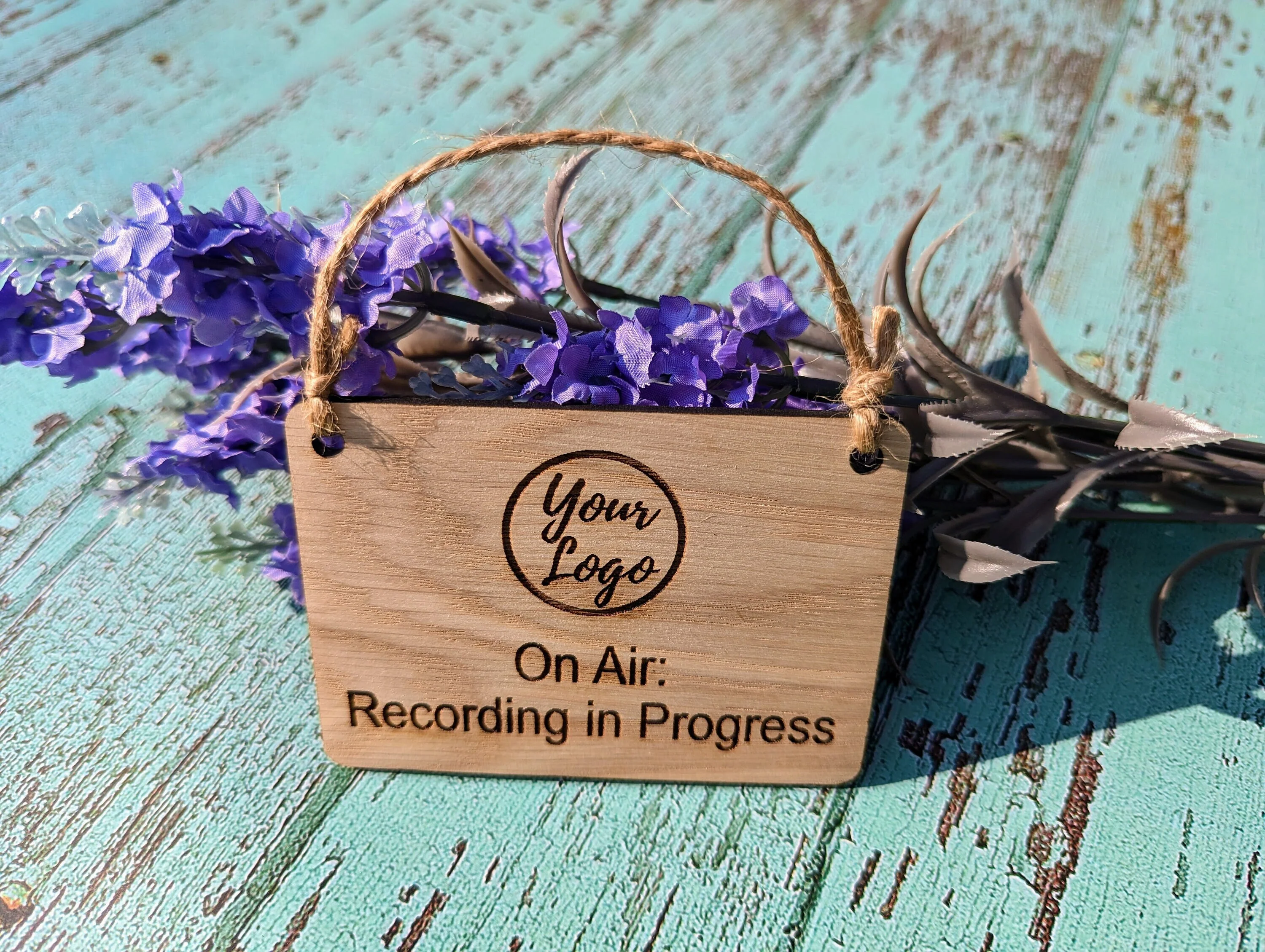 Personalised "On Air: Recording in Progress" Hanging Sign - 4 Sizes, Add Your Text or Logo, Wooden Hanging Sign, Door Sign, Podcaster - Image 3