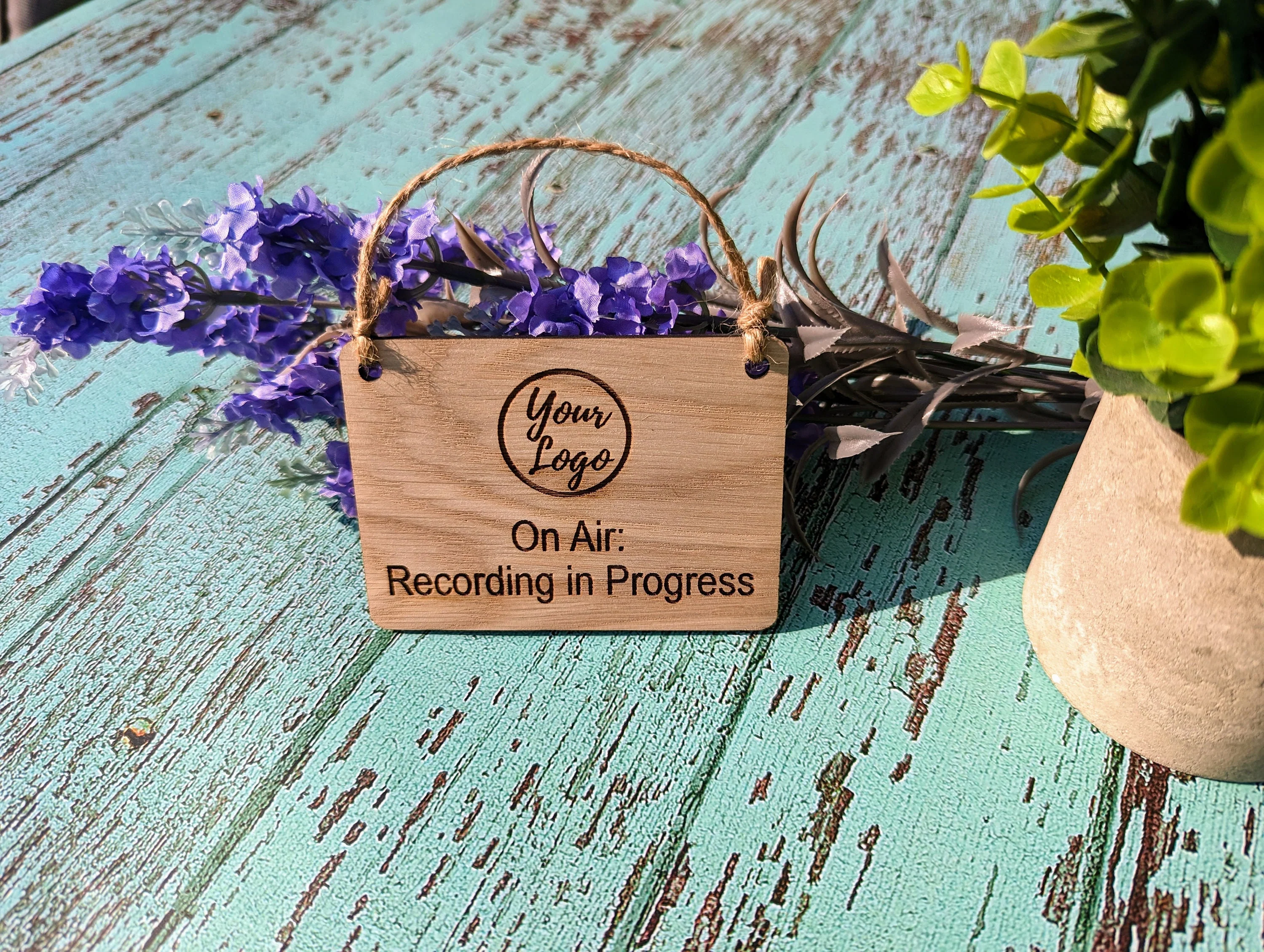 Personalised "On Air: Recording in Progress" Hanging Sign - 4 Sizes, Add Your Text or Logo, Wooden Hanging Sign, Door Sign, Podcaster - Image 8