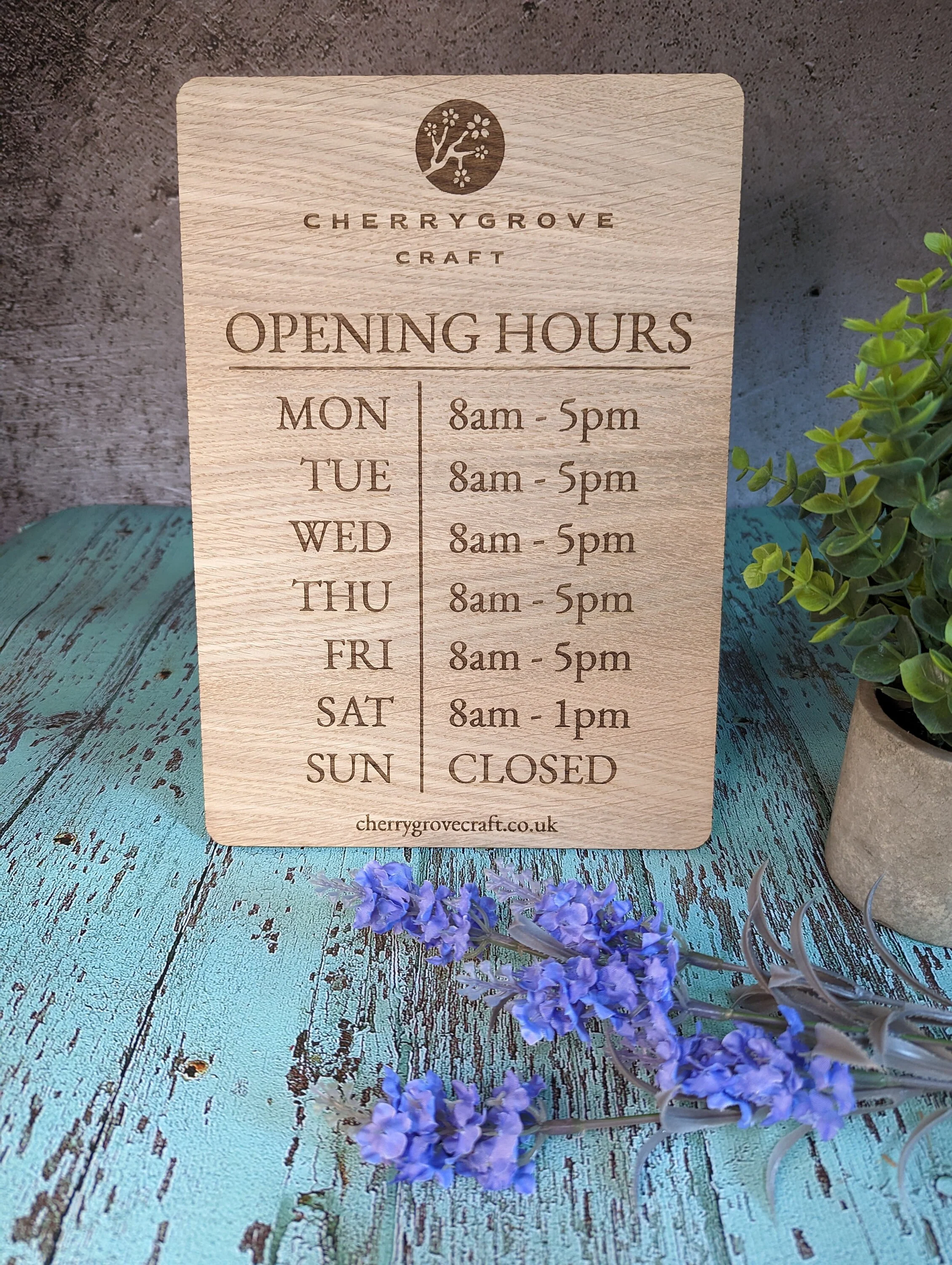 Personalised "Opening Hours" Wooden Sign with Optional Stand | Freestanding Sign | Bulk | Oak - Image 4
