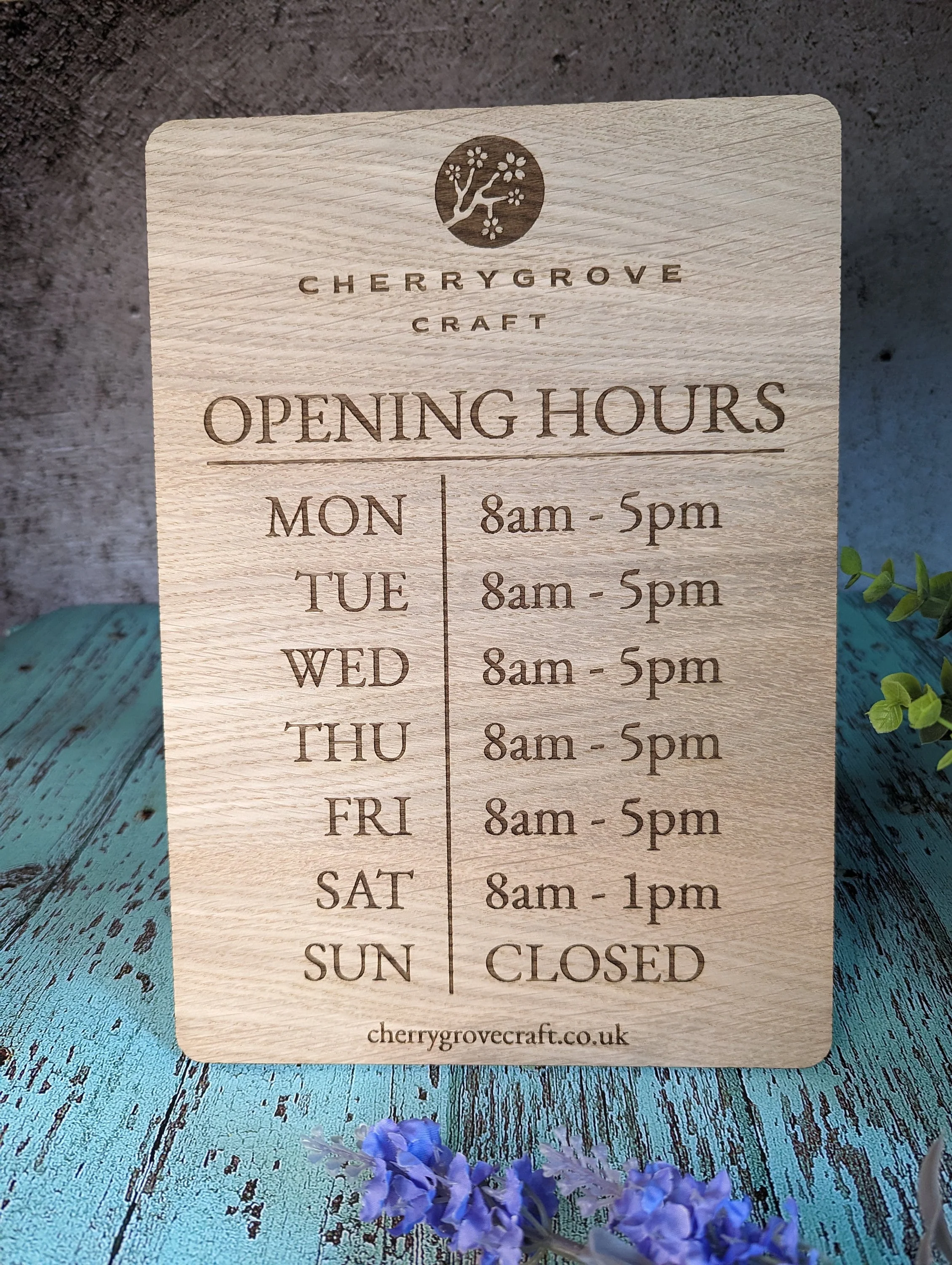 Personalised "Opening Hours" Wooden Sign with Optional Stand | Freestanding Sign | Bulk | Oak - Image 5