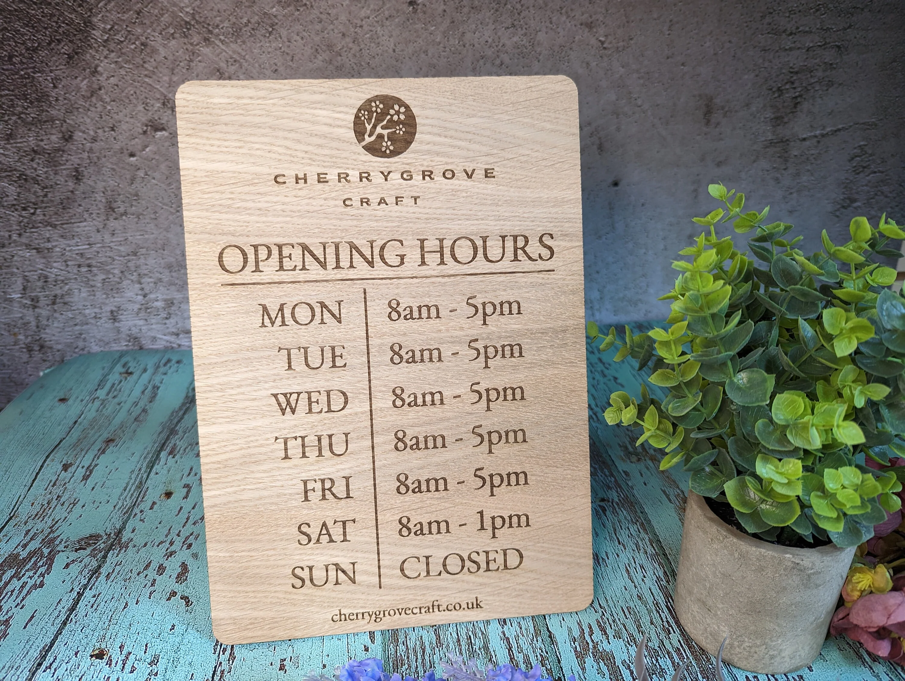 Personalised "Opening Hours" Wooden Sign with Optional Stand | Freestanding Sign | Bulk | Oak - Image 6