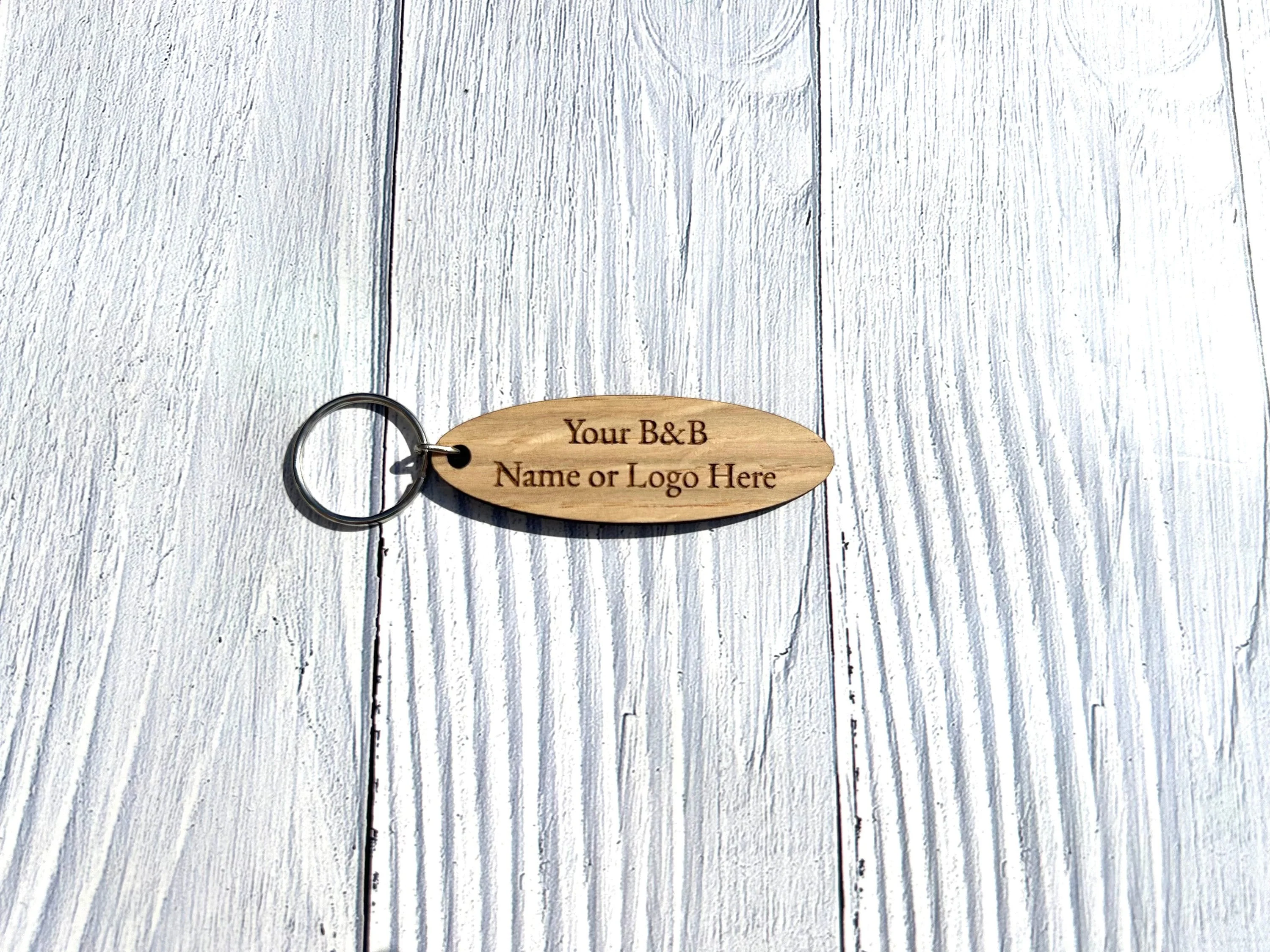 Personalised Oval B & B Keyrings | Custom Keyfobs | Wooden Keyring | Bulk | Oak Keyring | Bulk Keyrings Business - Image 2