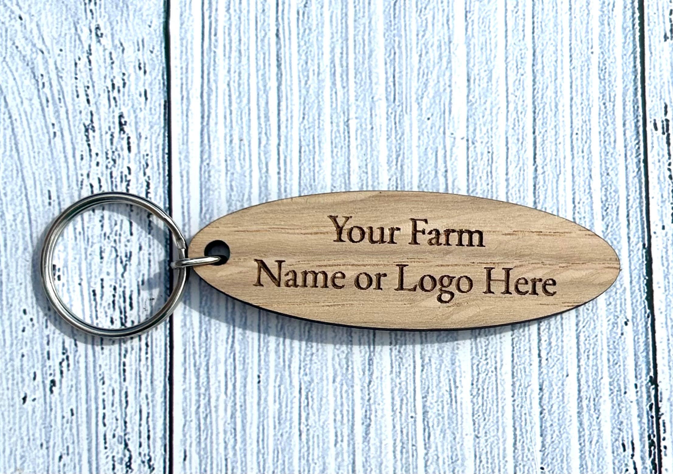 Personalised Oval Farm Keyrings | Custom Keyfobs | Wooden Keyring | Bulk | Gifts For Farmers | Oak Keyring | Bulk Keyrings Farm Business - Image 2