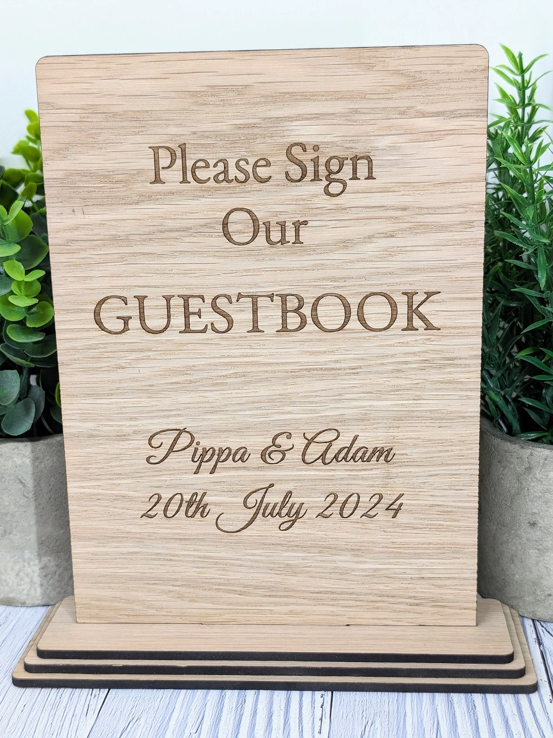 Personalised 'Please Sign Our Guestbook' XL Wooden Table Sign - Extra Large Freestanding Display, Weddings, Parties with Custom Name, Date - Image 7