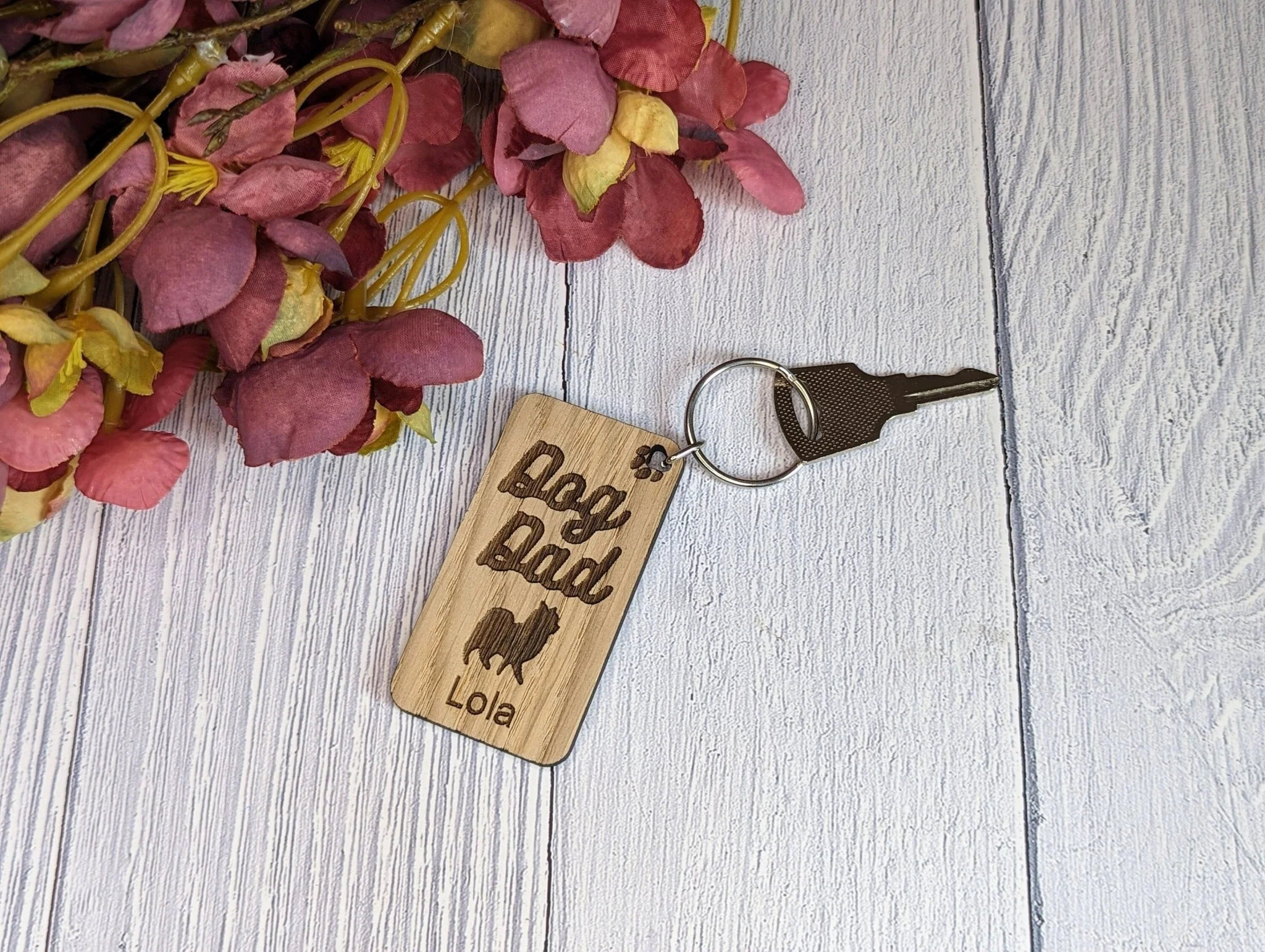 Personalised Pomeranian Dog Dad Wooden Keyring | Oak Dog Keychain | Gift For Pomeranian Parent | Doggy Key Tag Gift - Image 2