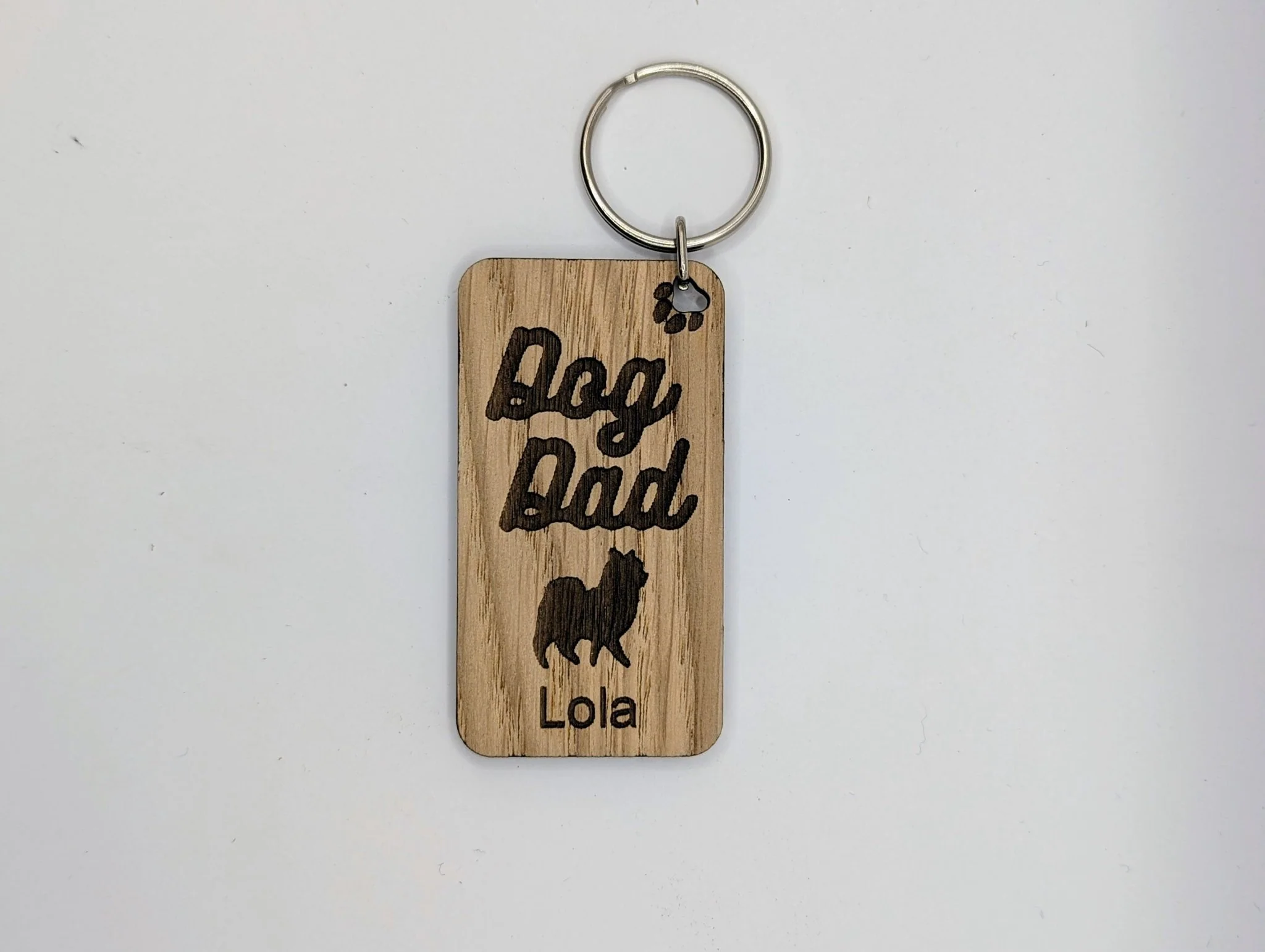 Personalised Pomeranian Dog Dad Wooden Keyring | Oak Dog Keychain | Gift For Pomeranian Parent | Doggy Key Tag Gift - Image 3