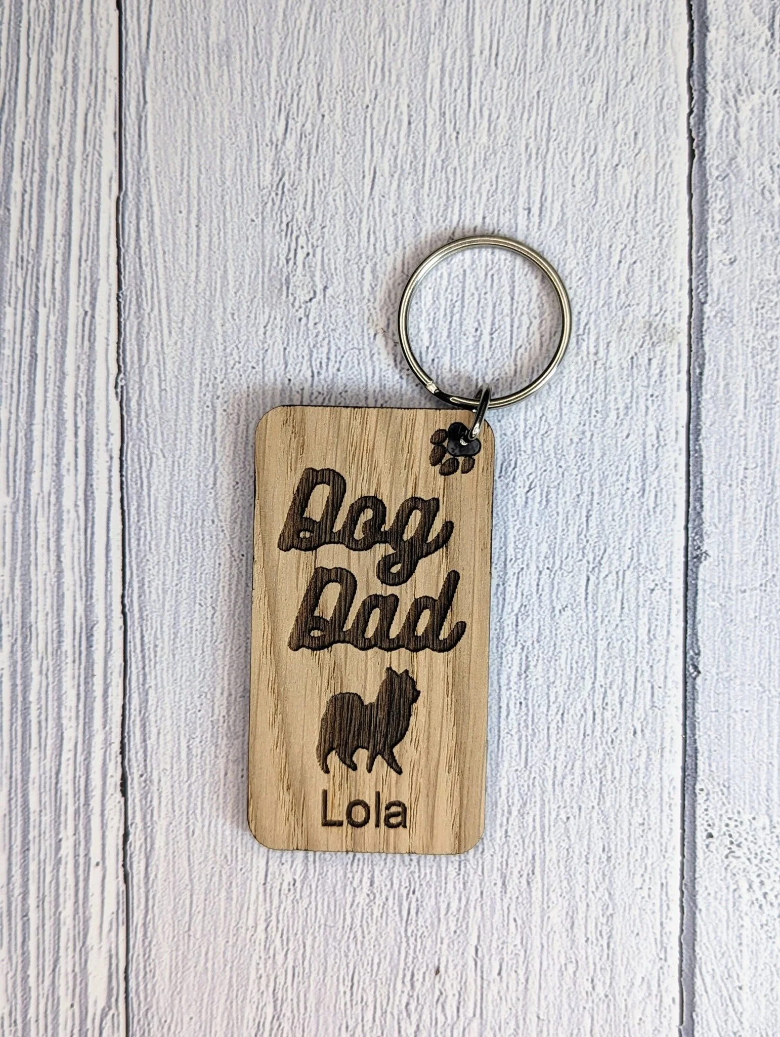 Personalised Pomeranian Dog Dad Wooden Keyring | Oak Dog Keychain | Gift For Pomeranian Parent | Doggy Key Tag Gift - Image 4