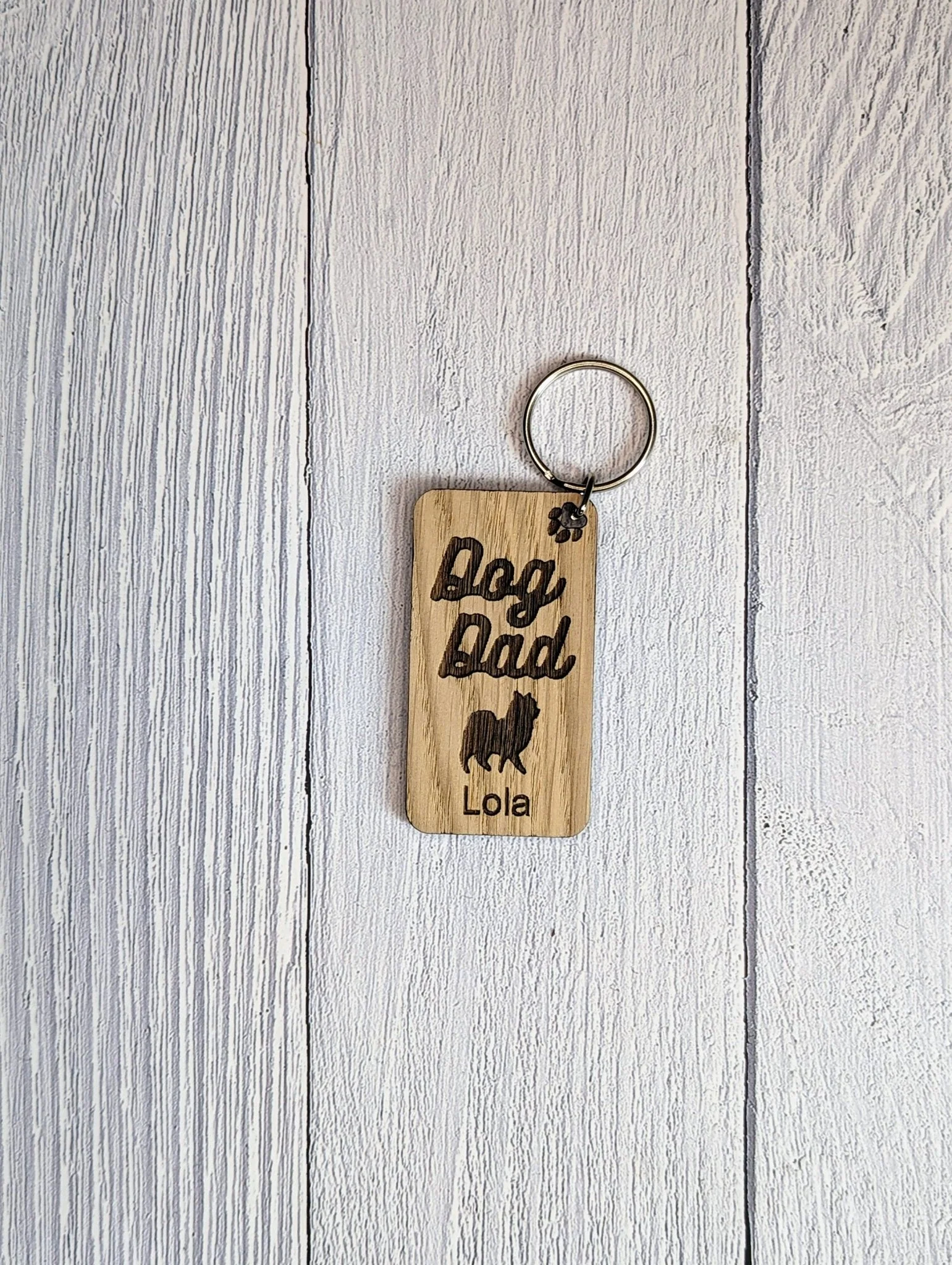 Personalised Pomeranian Dog Dad Wooden Keyring | Oak Dog Keychain | Gift For Pomeranian Parent | Doggy Key Tag Gift - Image 5