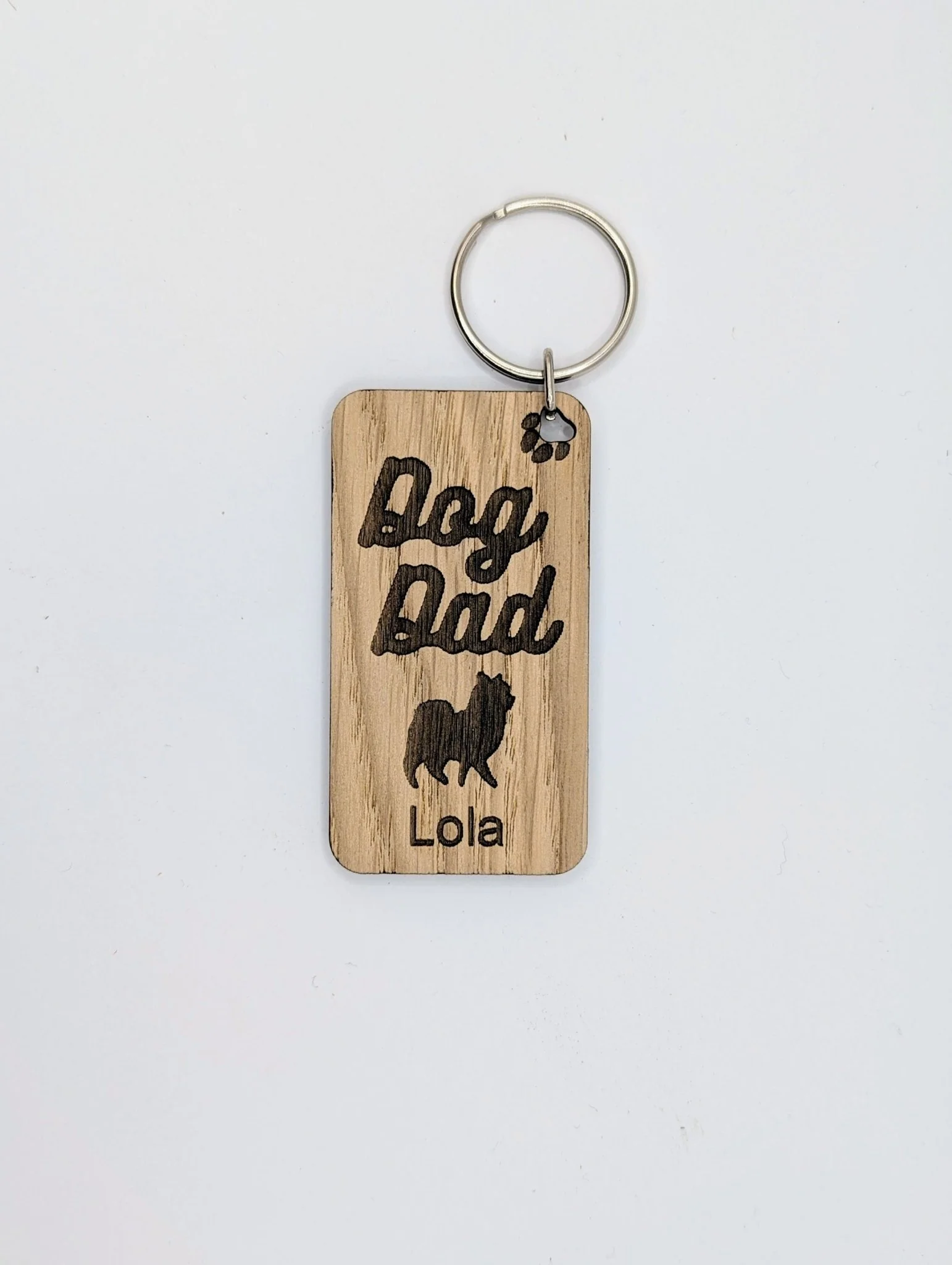 Personalised Pomeranian Dog Dad Wooden Keyring | Oak Dog Keychain | Gift For Pomeranian Parent | Doggy Key Tag Gift - Image 8