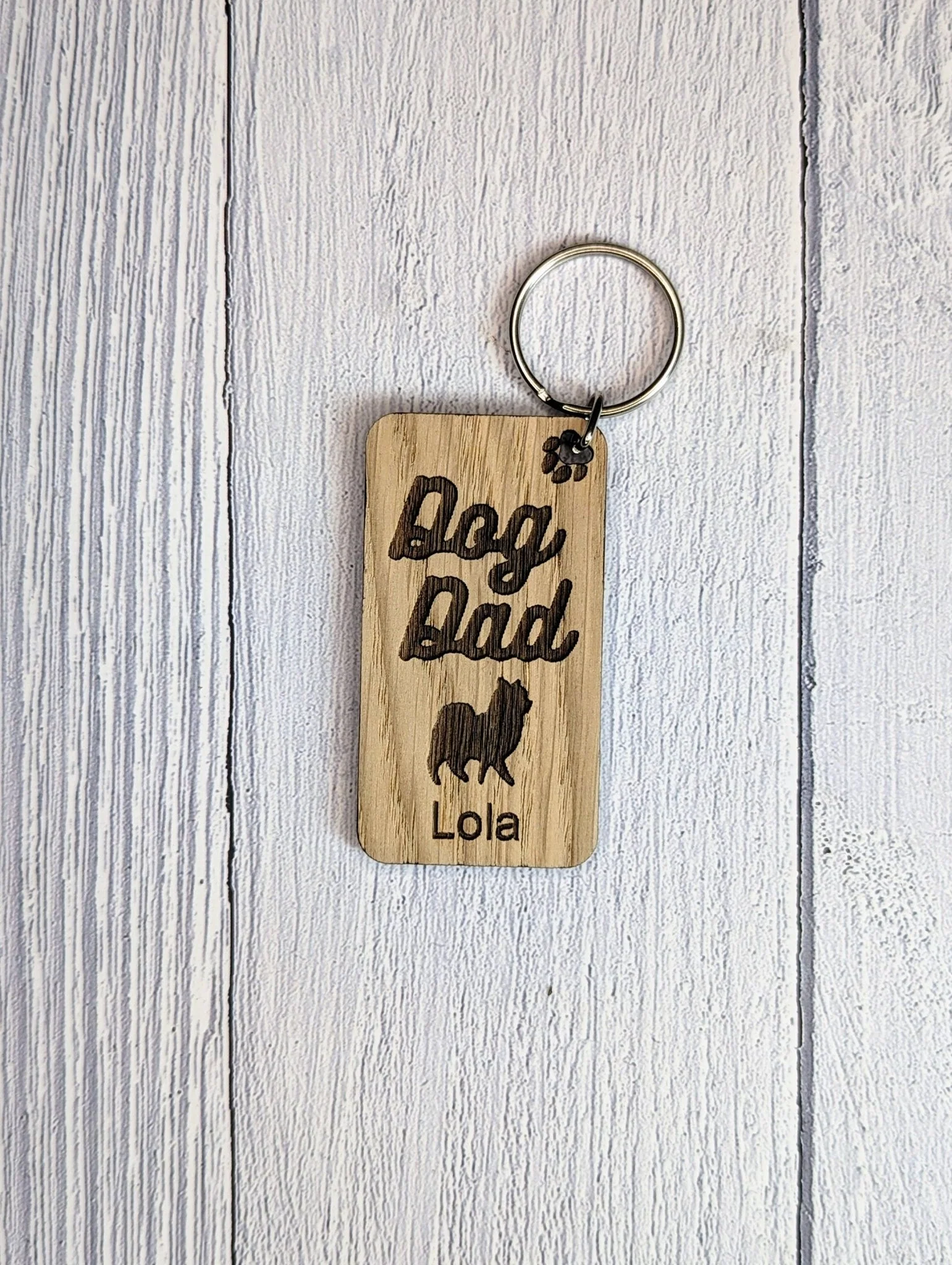 Personalised Pomeranian Dog Dad Wooden Keyring | Oak Dog Keychain | Gift For Pomeranian Parent | Doggy Key Tag Gift - Image 9