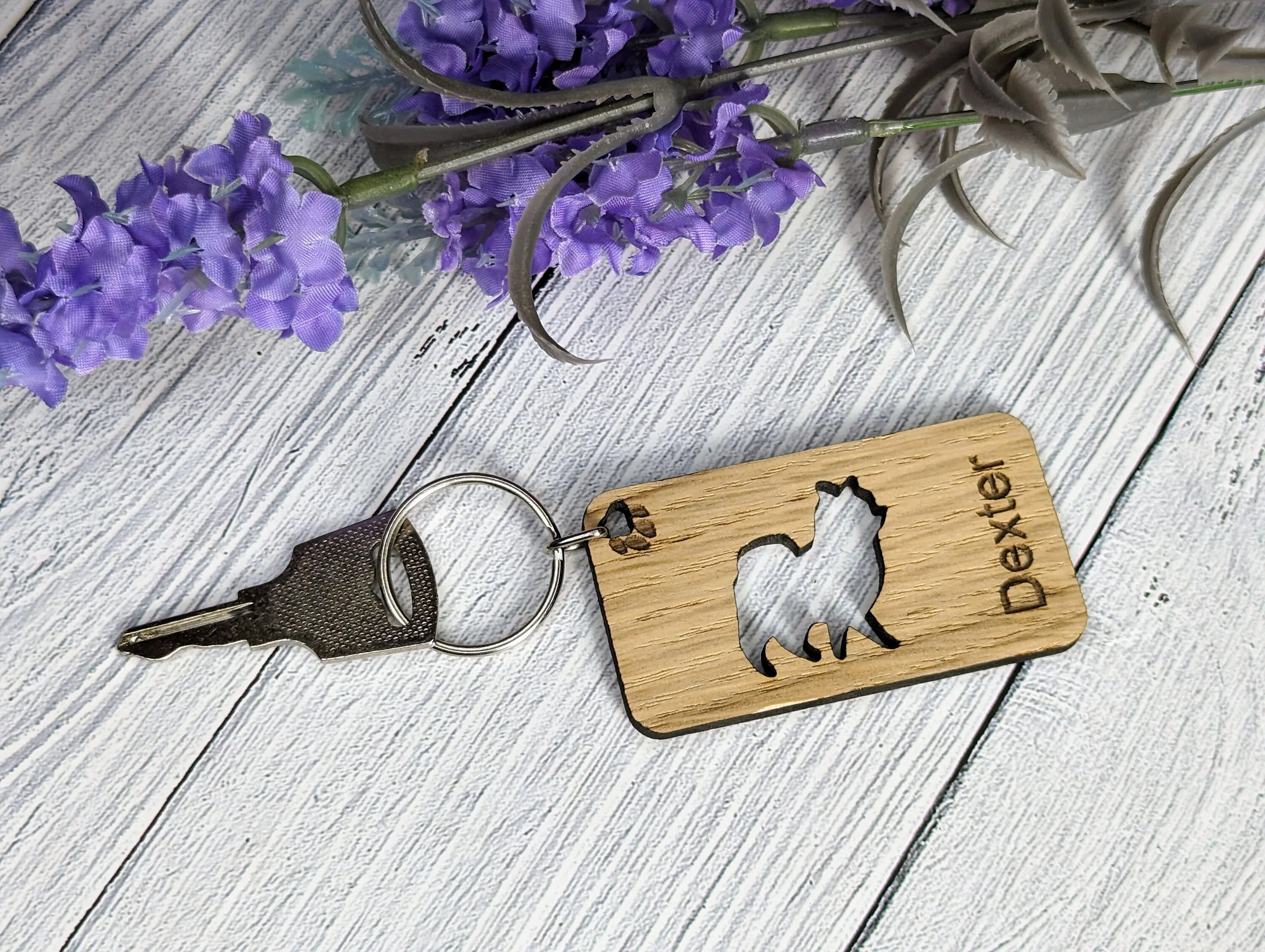 Personalised Pomeranian Wooden Keyring | Oak Dog Keychain | Gift For Pomeranian Parent | Doggy Key Tag Gift - Image 2
