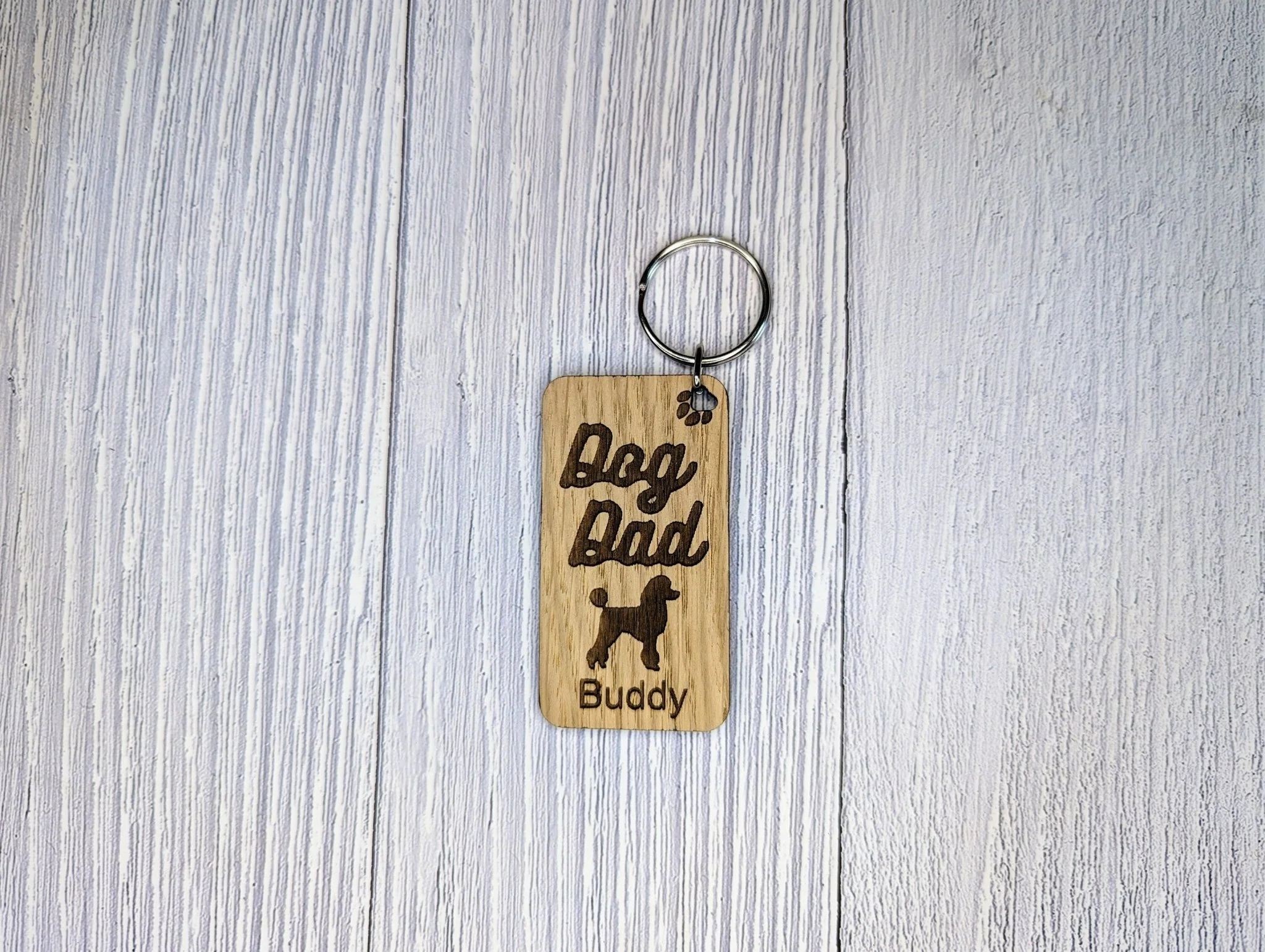 Personalised Poodle Dog Dad Wooden Keyring | Oak Dog Keychain | Gift For Poodle Parent | Doggy Key Tag Gift - Image 3
