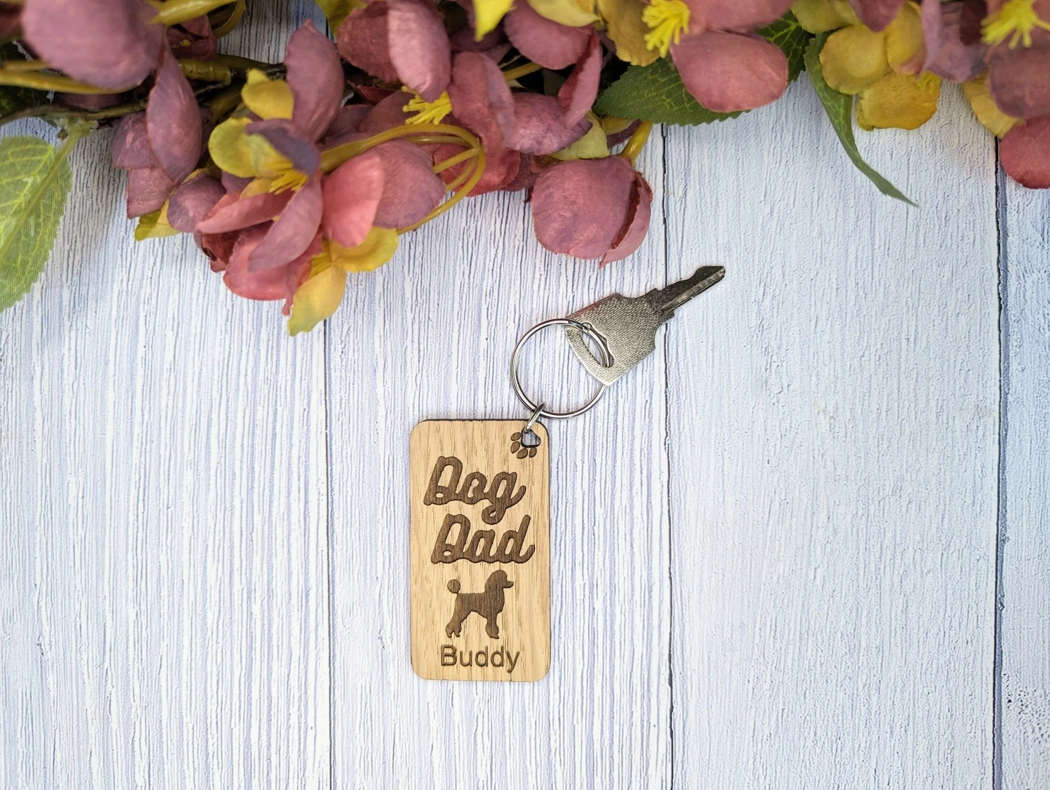 Personalised Poodle Dog Dad Wooden Keyring | Oak Dog Keychain | Gift For Poodle Parent | Doggy Key Tag Gift - Image 4