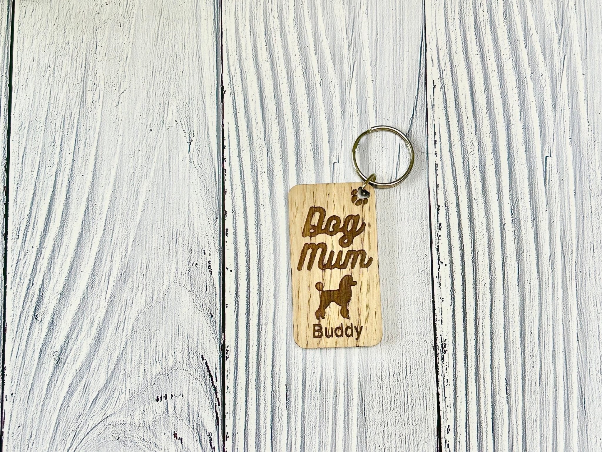 Personalised Poodle Dog Mum Wooden Keyring | Oak Dog Keychain | Gift For Poodle Parent | Doggy Key Tag Gift - Image 3