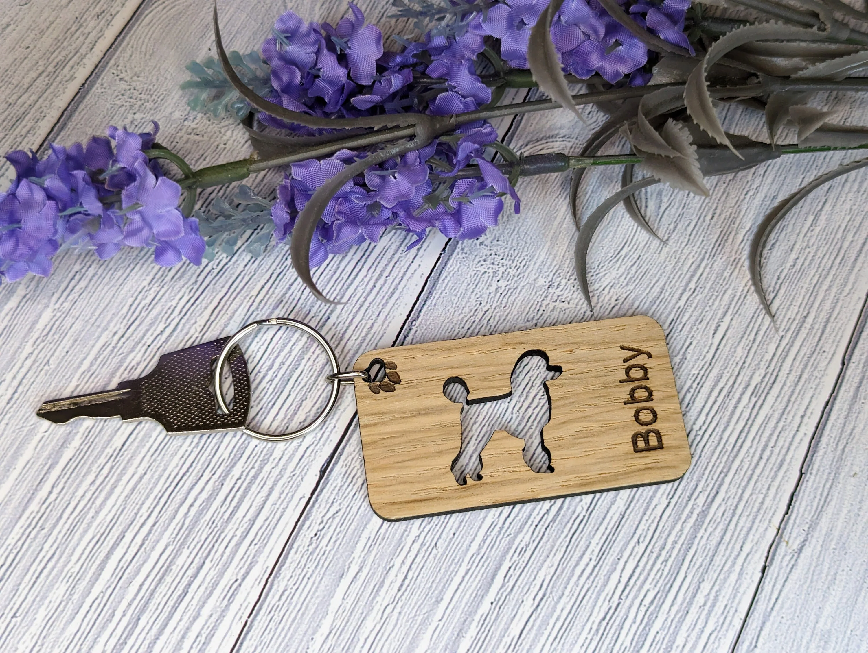 Personalised Poodle Wooden Keyring | Oak Dog Keychain | Gift For Poodle Parent | Doggy Key Tag Gift - Image 2